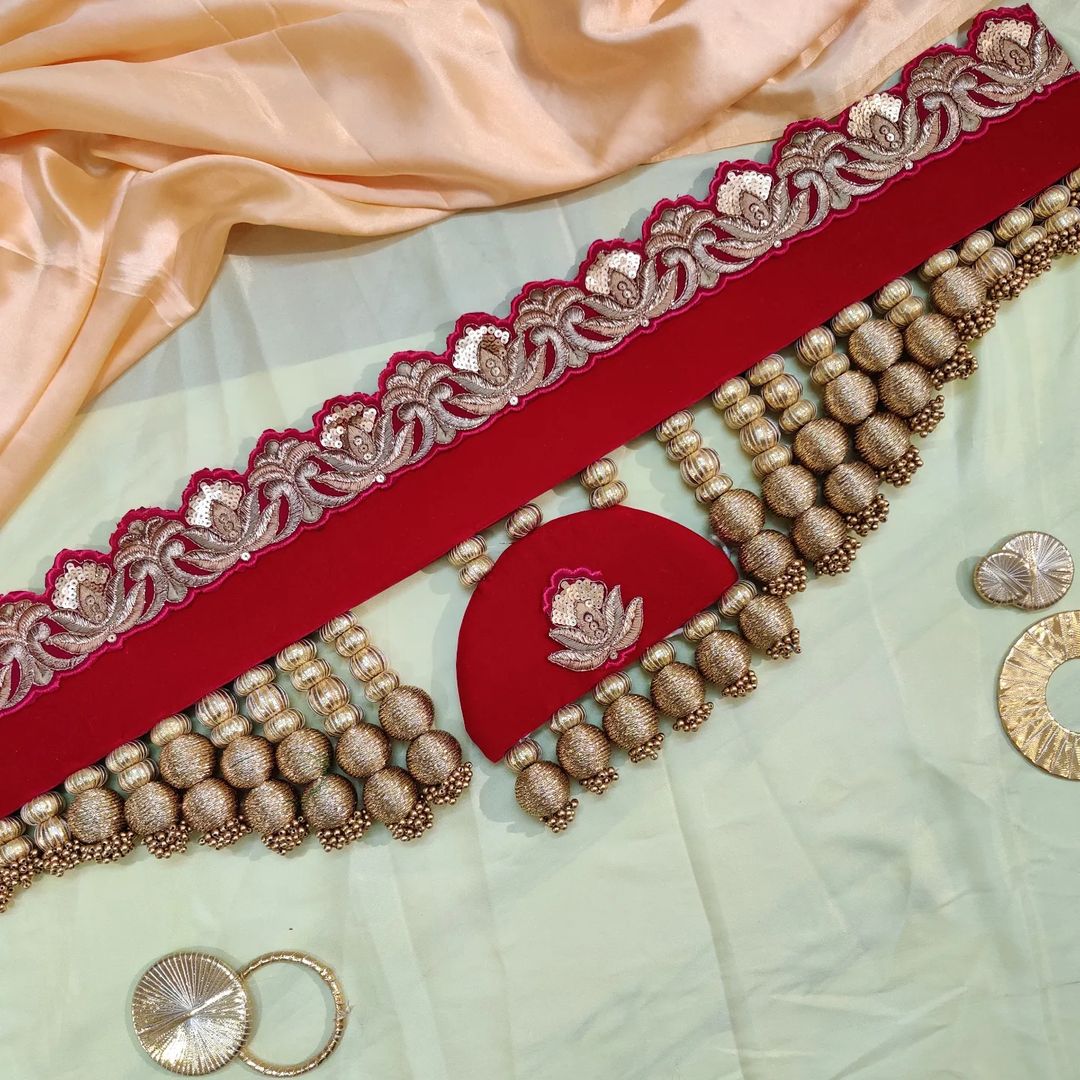 Exclusive- Nathdwara velvet Toran -Laal - small motifs brocade toran