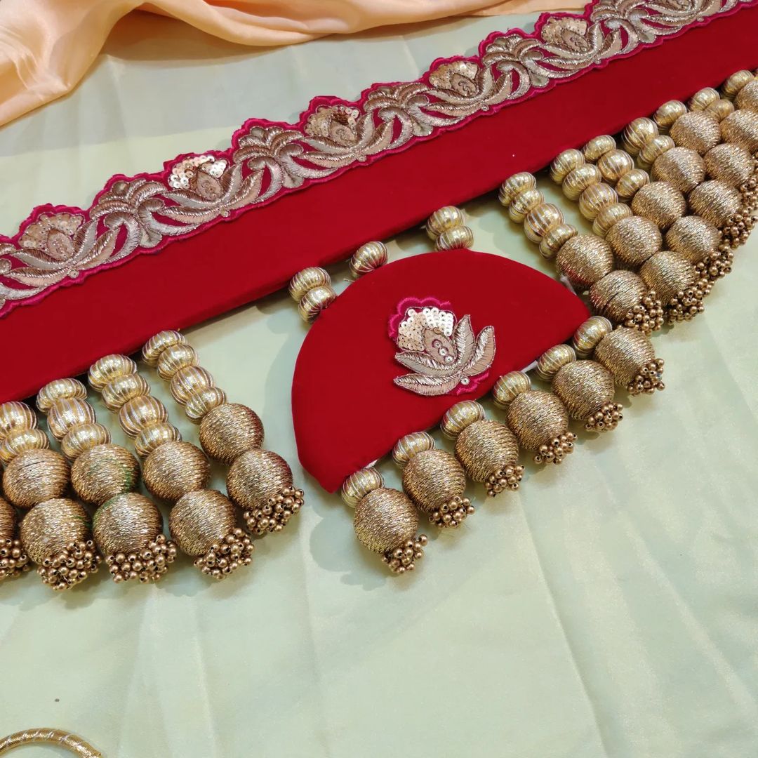 Exclusive- Nathdwara velvet Toran -Laal - small motifs brocade toran