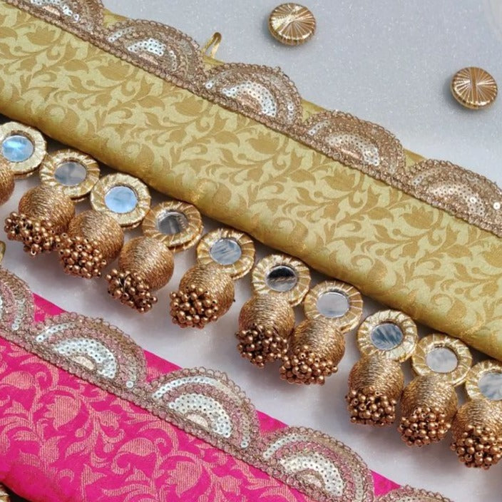 Mirror Straight Toran- palchin hara kalash - small motifs brocade toran