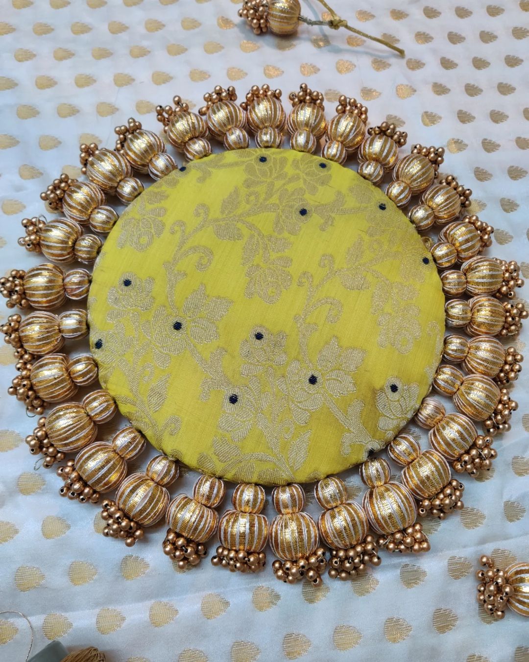 Yellow - classic placemat - golden beads