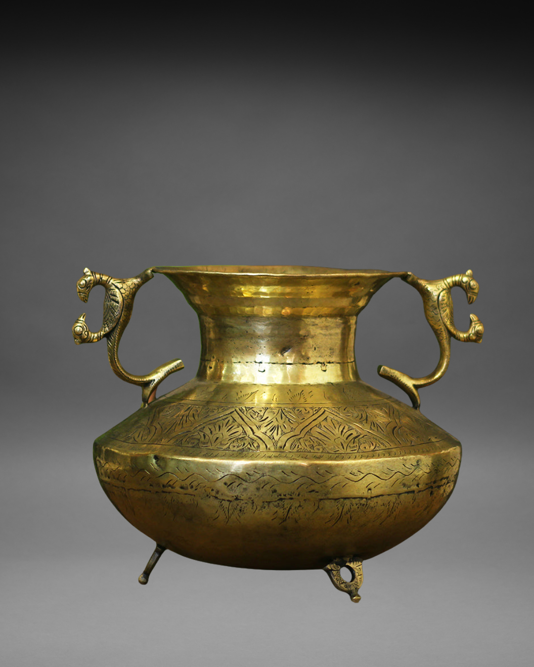 Vintage Brass planter with parrot stands - etching on sides
