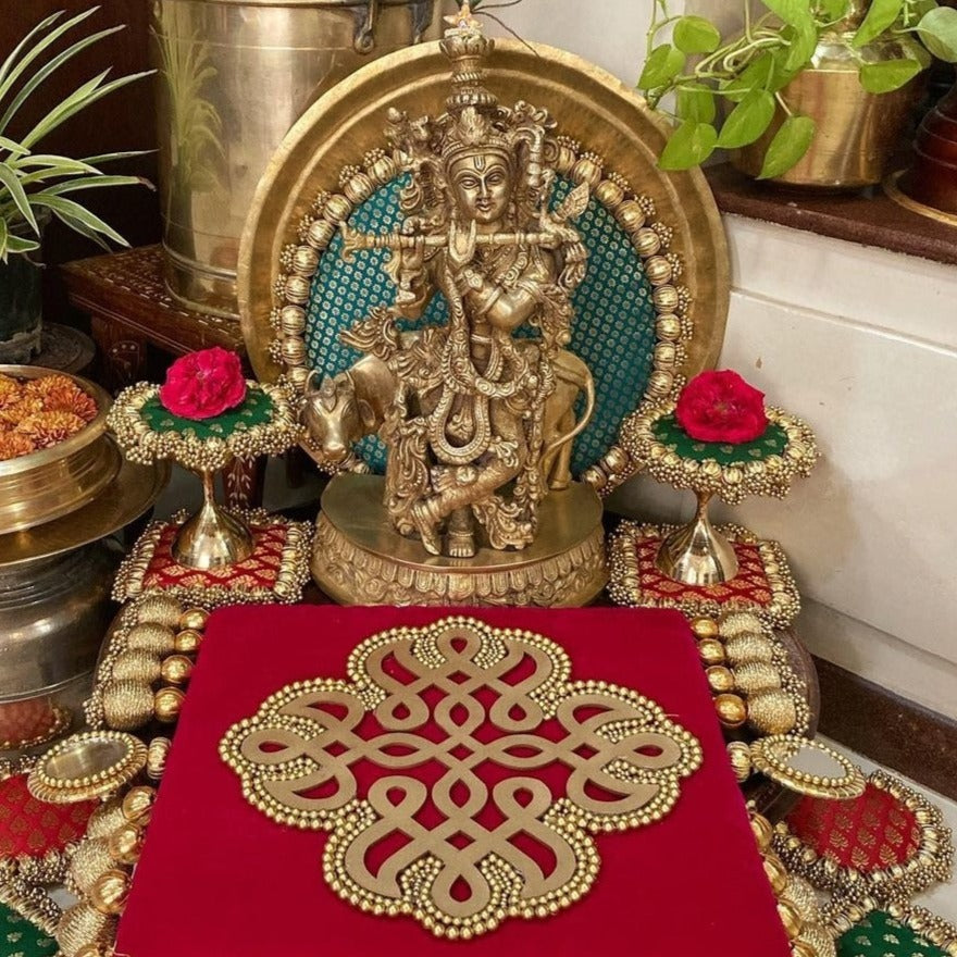 Kolam-Inspired 12-Piece Décor Combo: Handcrafted Brocade & Velvet Ensemble