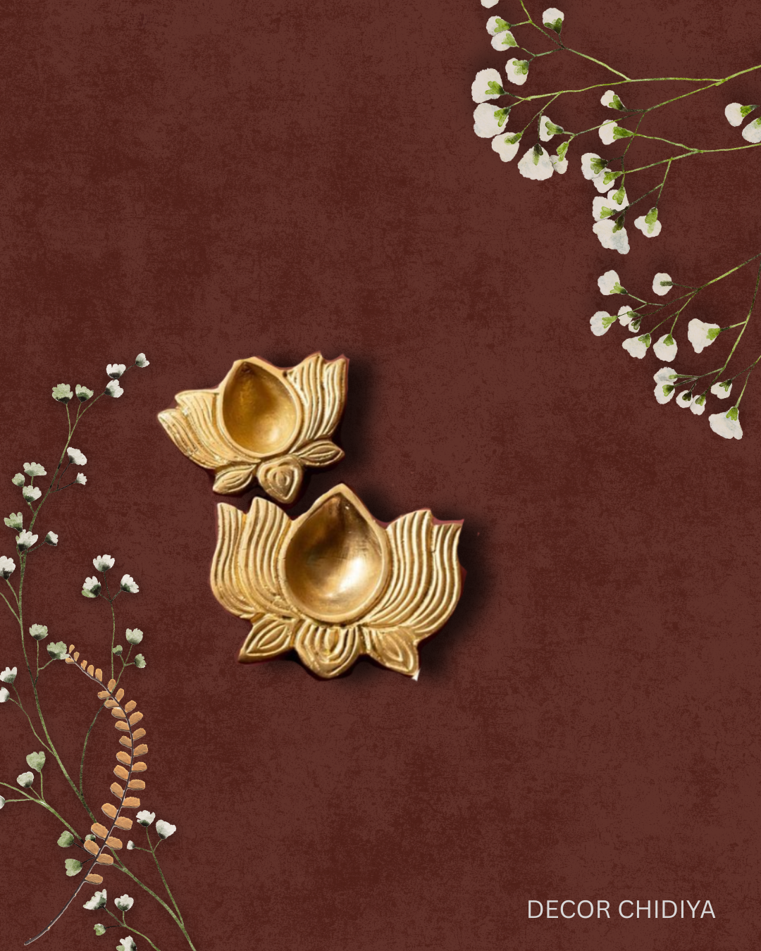 Antique hand carved mini Lotus or kamal diya