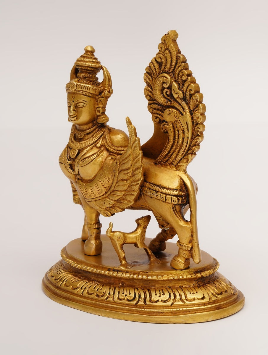 Handcrafted Brass Kamdhenu Idol – Antique Gold Finish