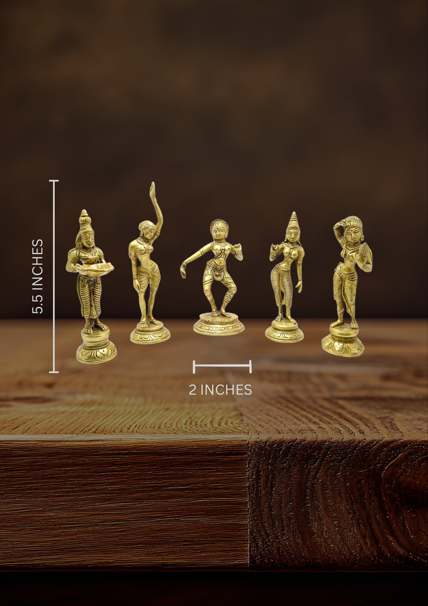 Handcrafted Brass Apsara Statues – Set of 5 Mudras