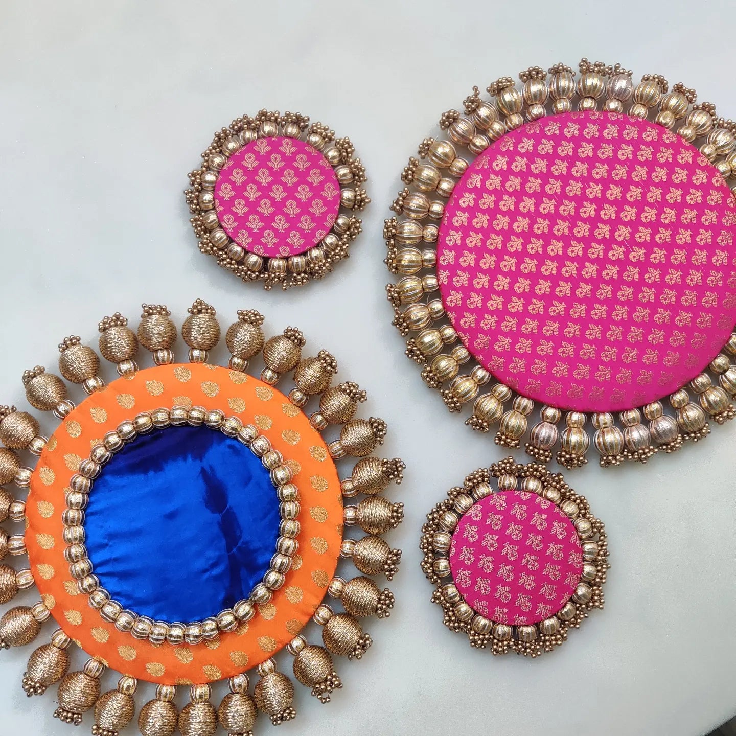 Chic Pink, Royal Blue, and Orange Brocade Placemat Set: Set of 4 Elegant placemat