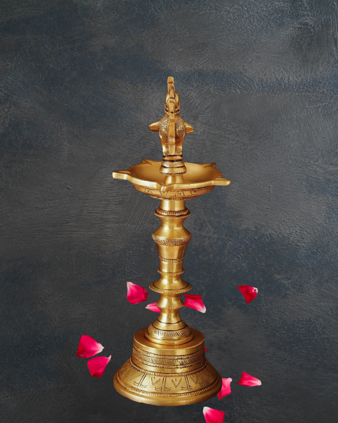Antique Brass Deepak | Handcarved Oil Lamp with lotus base