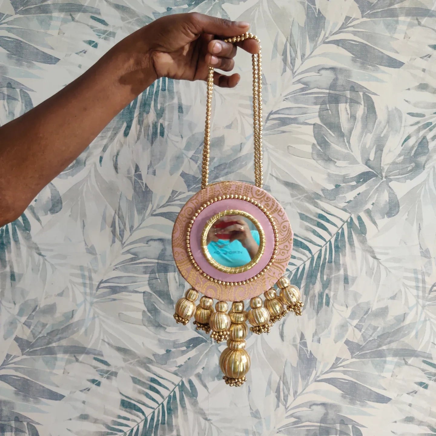 Shubh labh hanging Pair -Pastel pink /Reversible / one side mirror