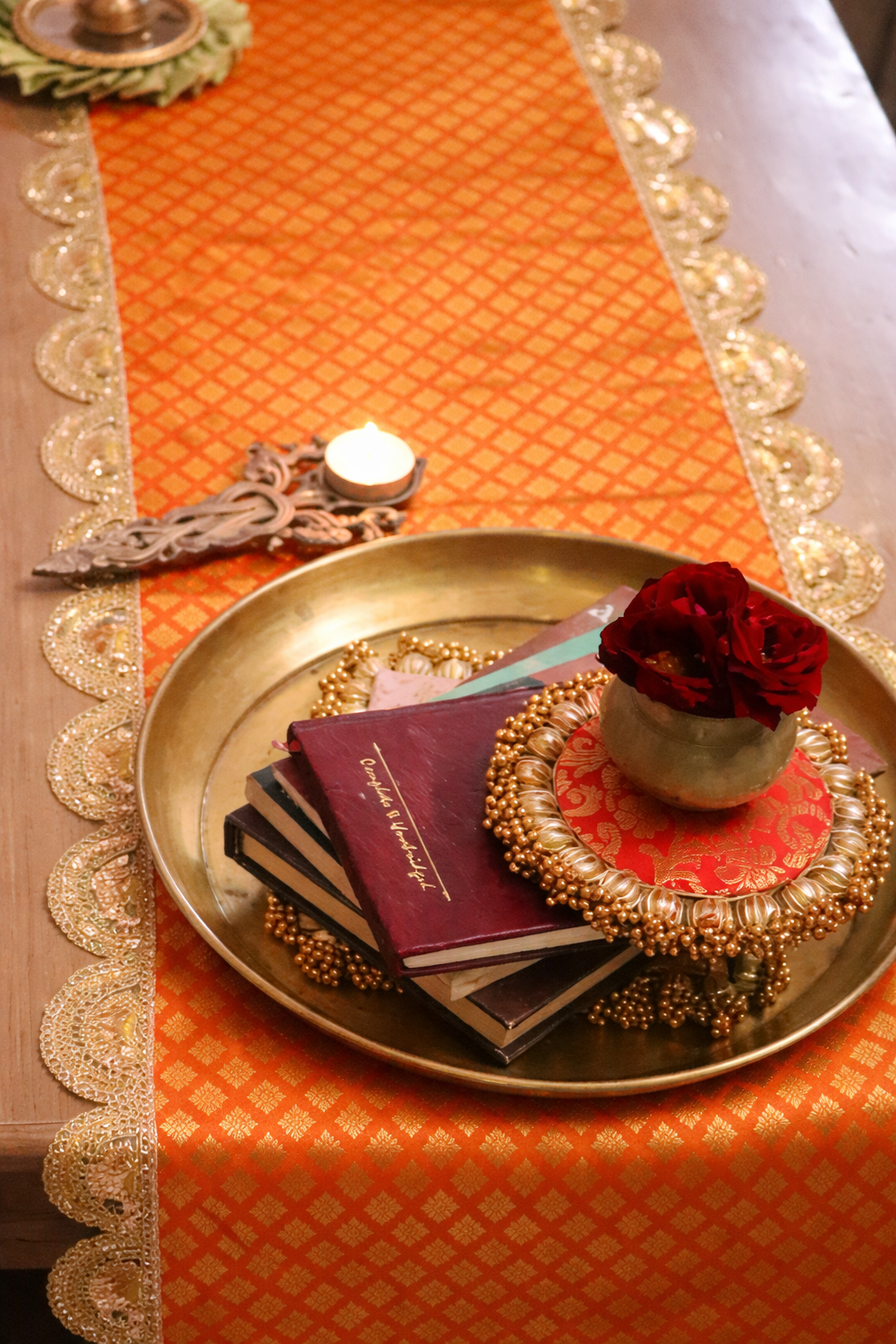 Banarasi Table runner - various sizes - orange color