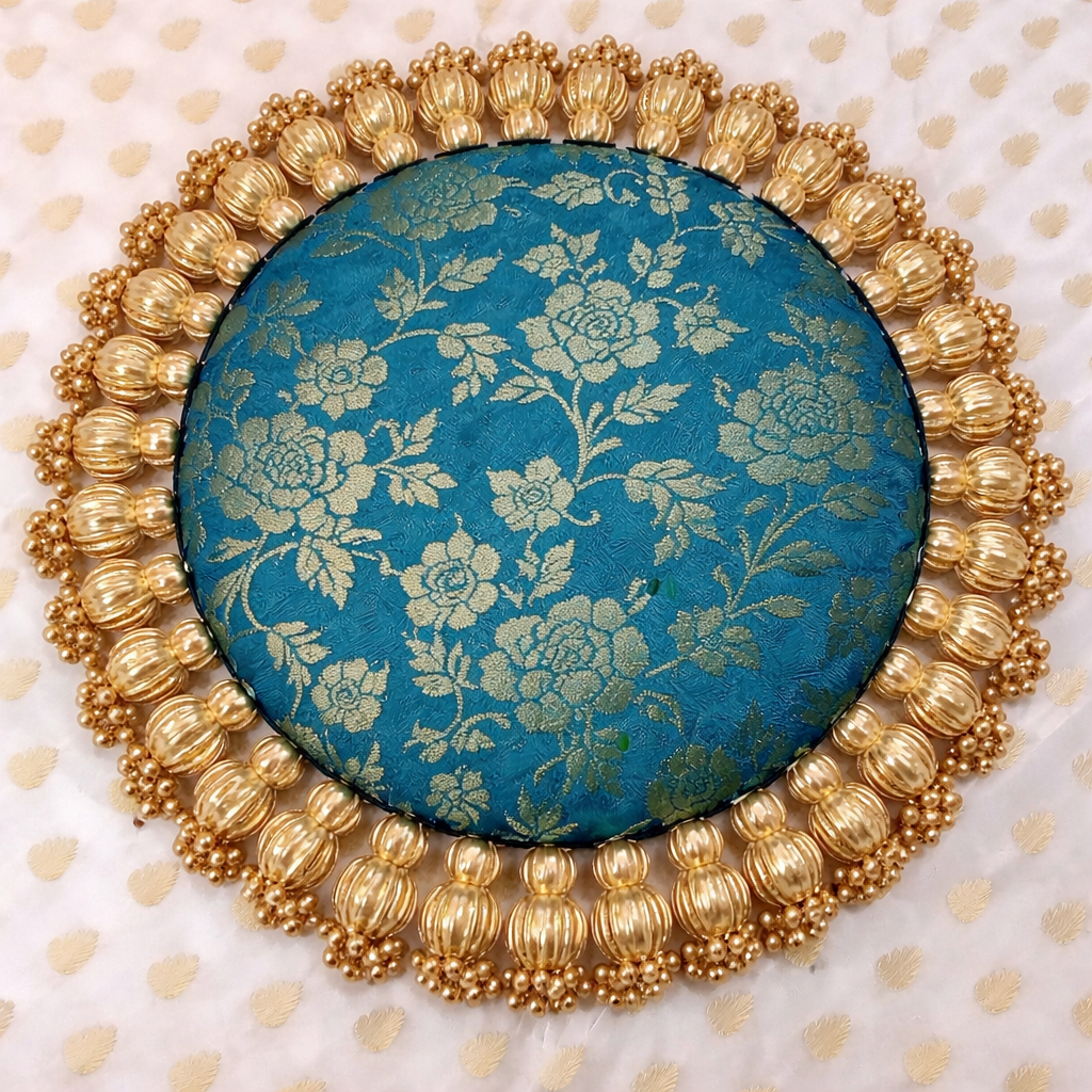 Teal jamdani - classic placemat - golden beads