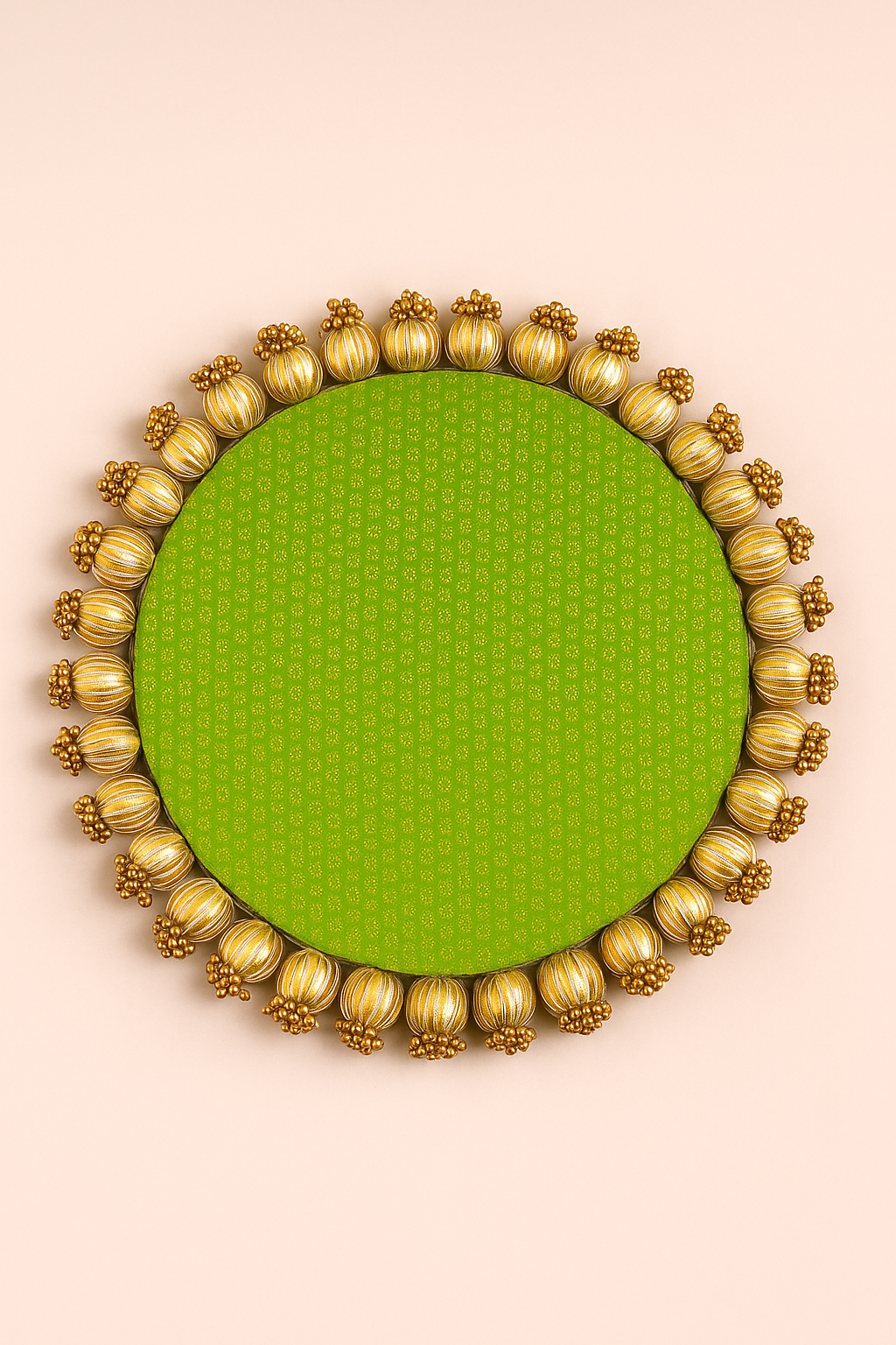 Parrot Green Single Bead Tassel Placemat – Surkh Rang Ektara Brocade Table Mat