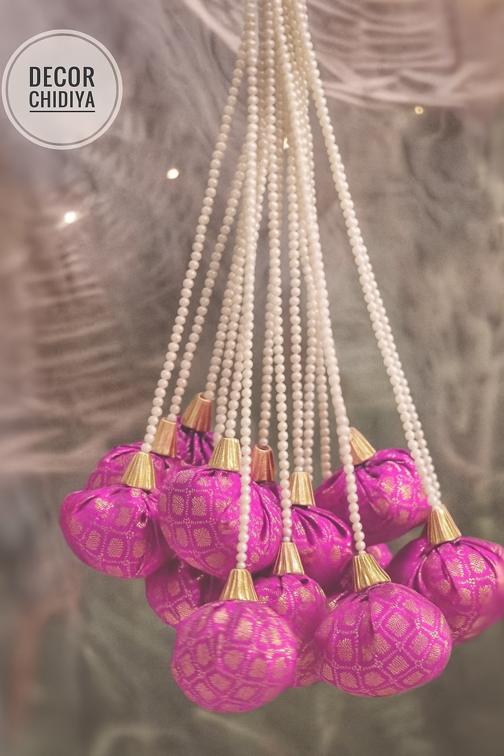 Nimbooda - Banarasi Fabric Latkan with Pearl Strings | Decorative Tassels for Wedding & Festive Decor