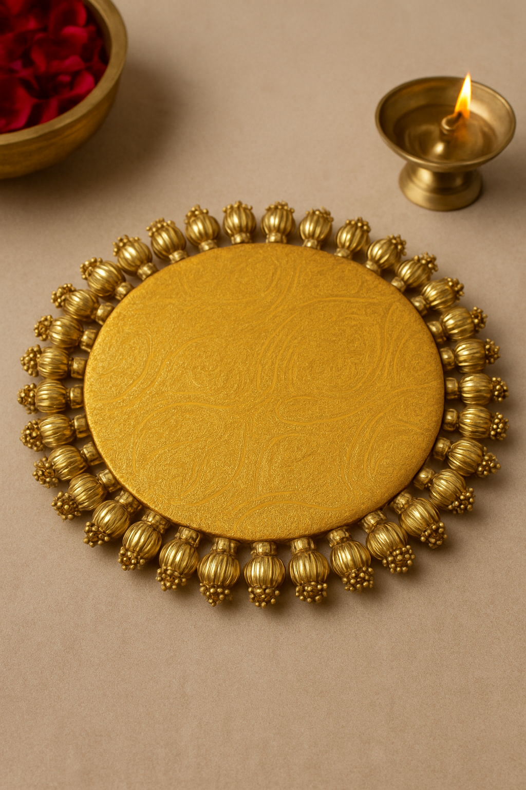 Gold - classic red placemat - golden beads placemat