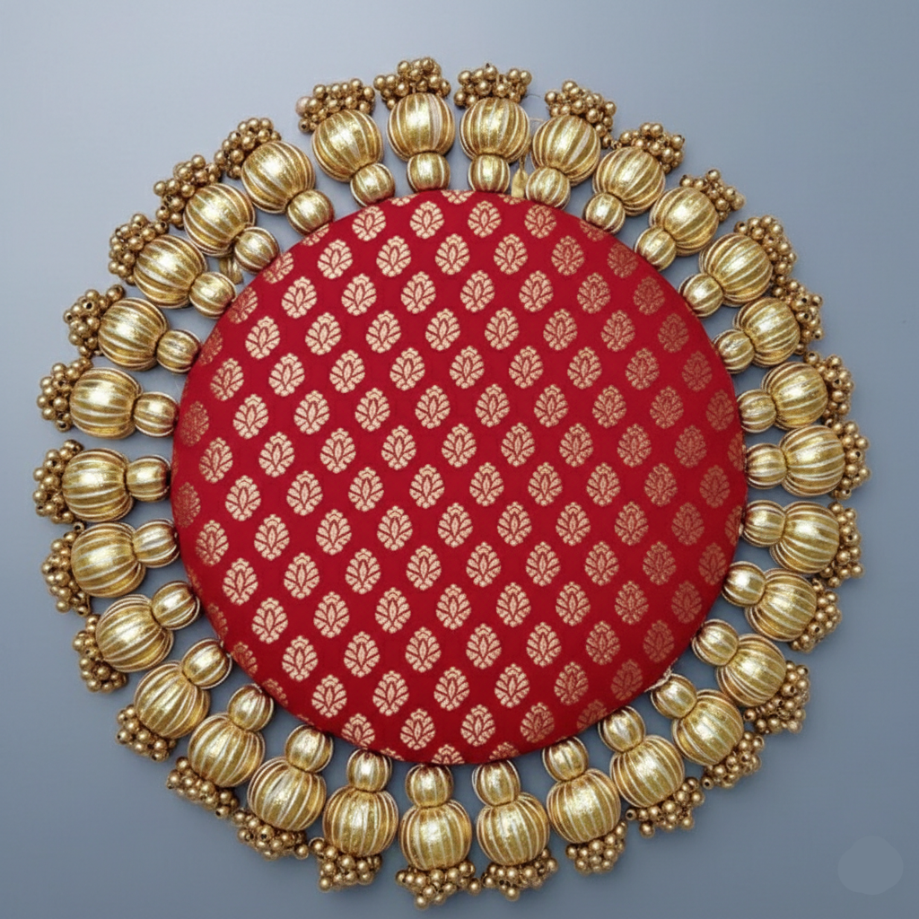 Red - classic placemat - golden beads