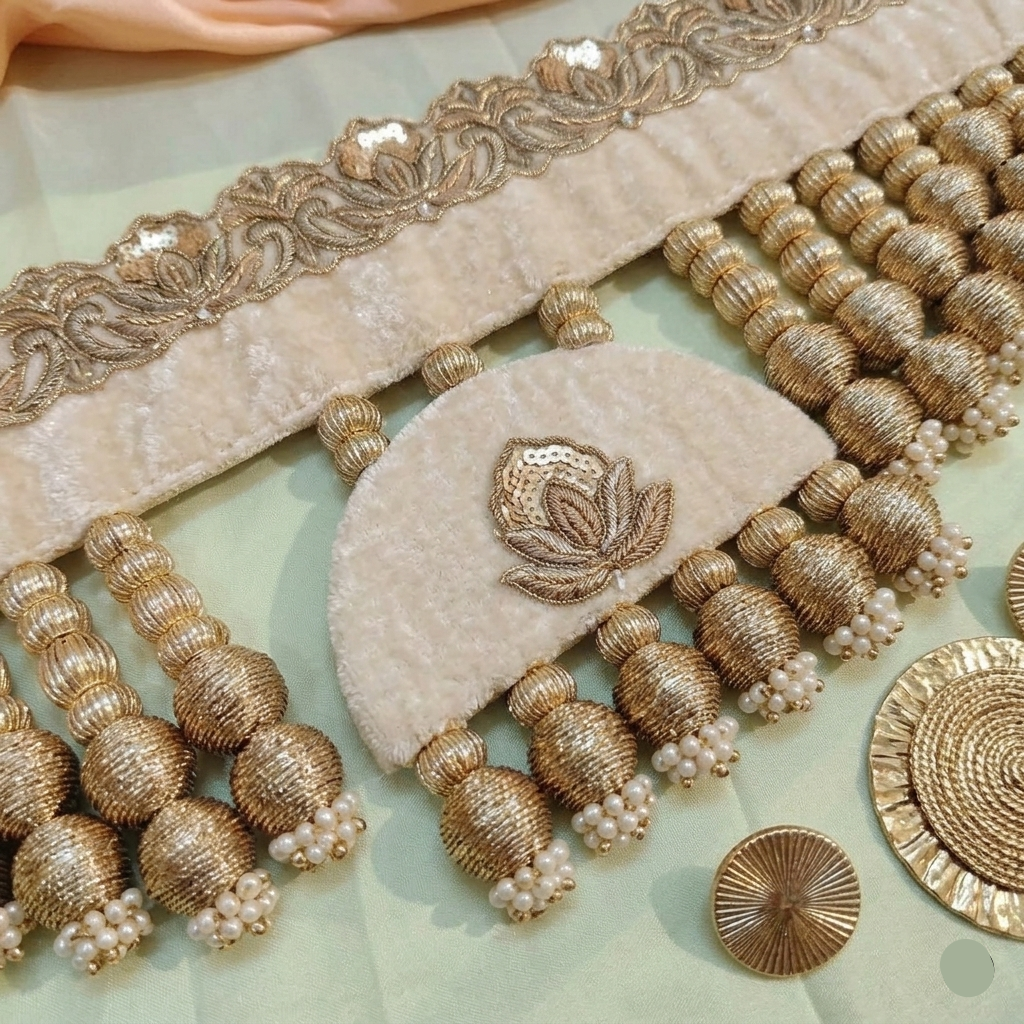Exclusive- Nathdwara velvet Toran -ivory - small motifs brocade toran