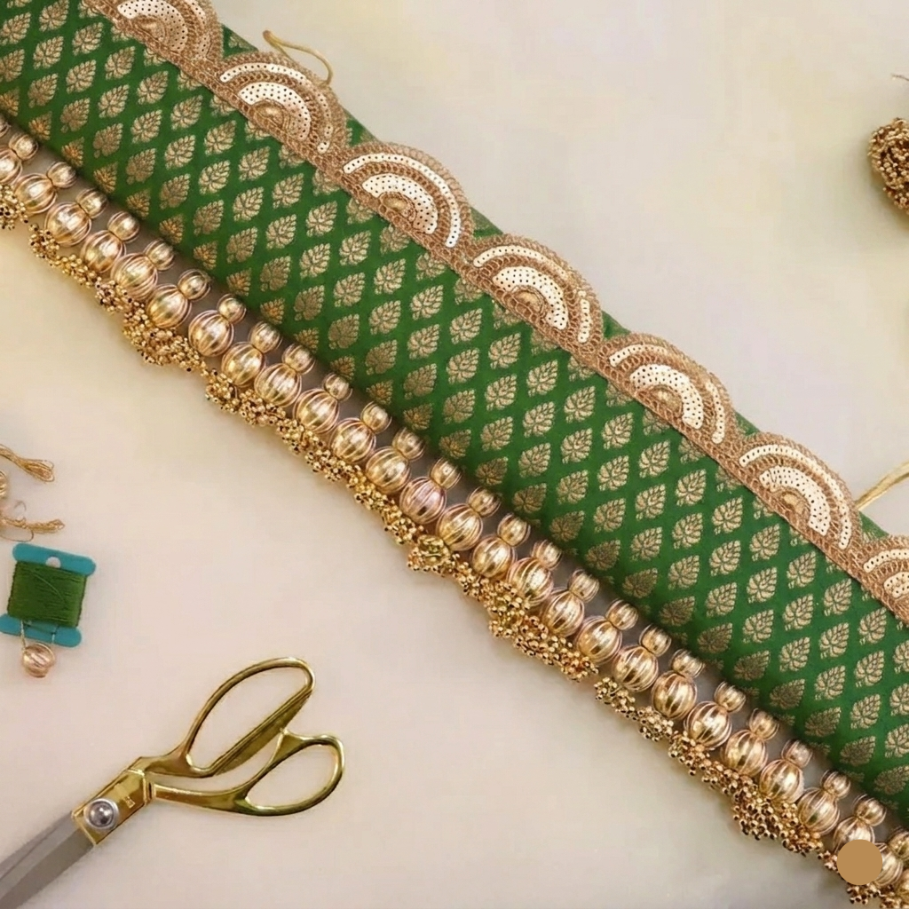 Classic Straight Toran - Green kalash - small motifs brocade toran