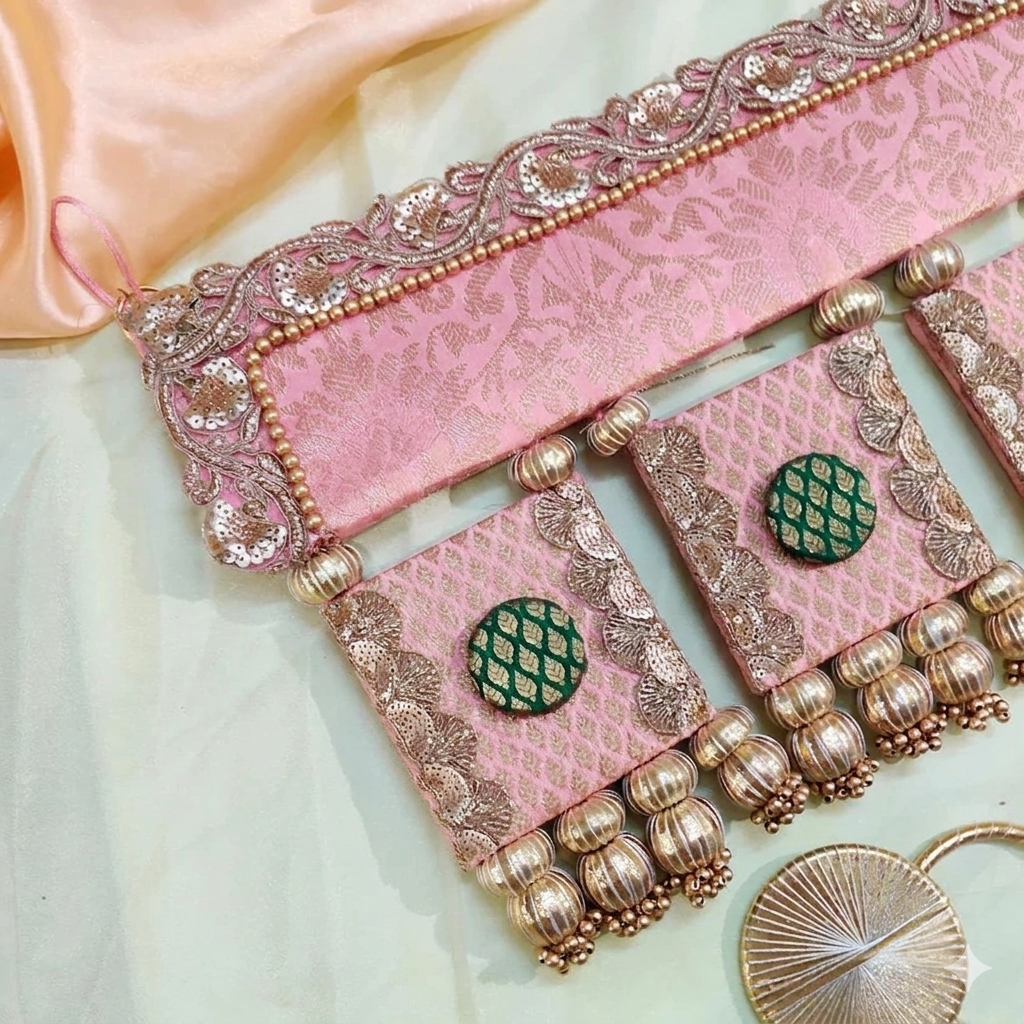 Exclusive- Chakor Toran -baby pink - small motifs brocade toran