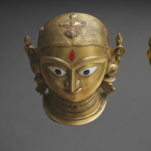 Handcrafted Solid Brass Gauri Head Mask (10-inch) with inlay and enameling