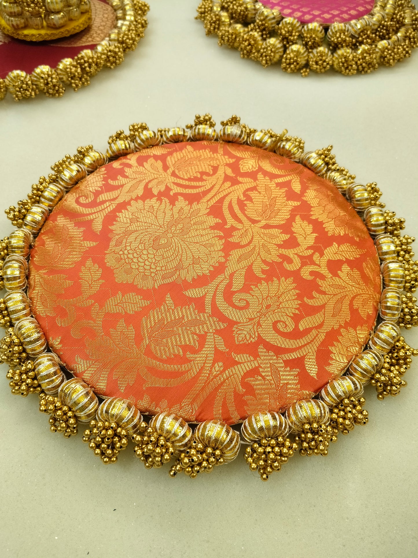 Orange Single Bead Tassel Placemat - Narangi rang - Ektara Placemat