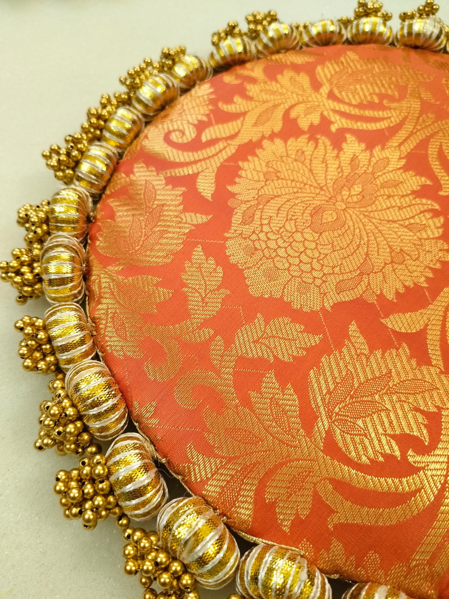 Orange Single Bead Tassel Placemat - Narangi rang - Ektara Placemat