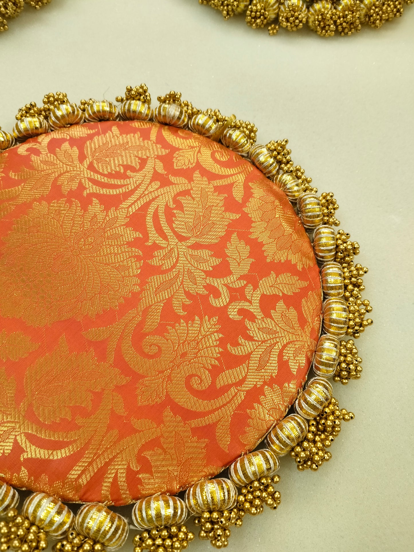 Orange Single Bead Tassel Placemat - Narangi rang - Ektara Placemat