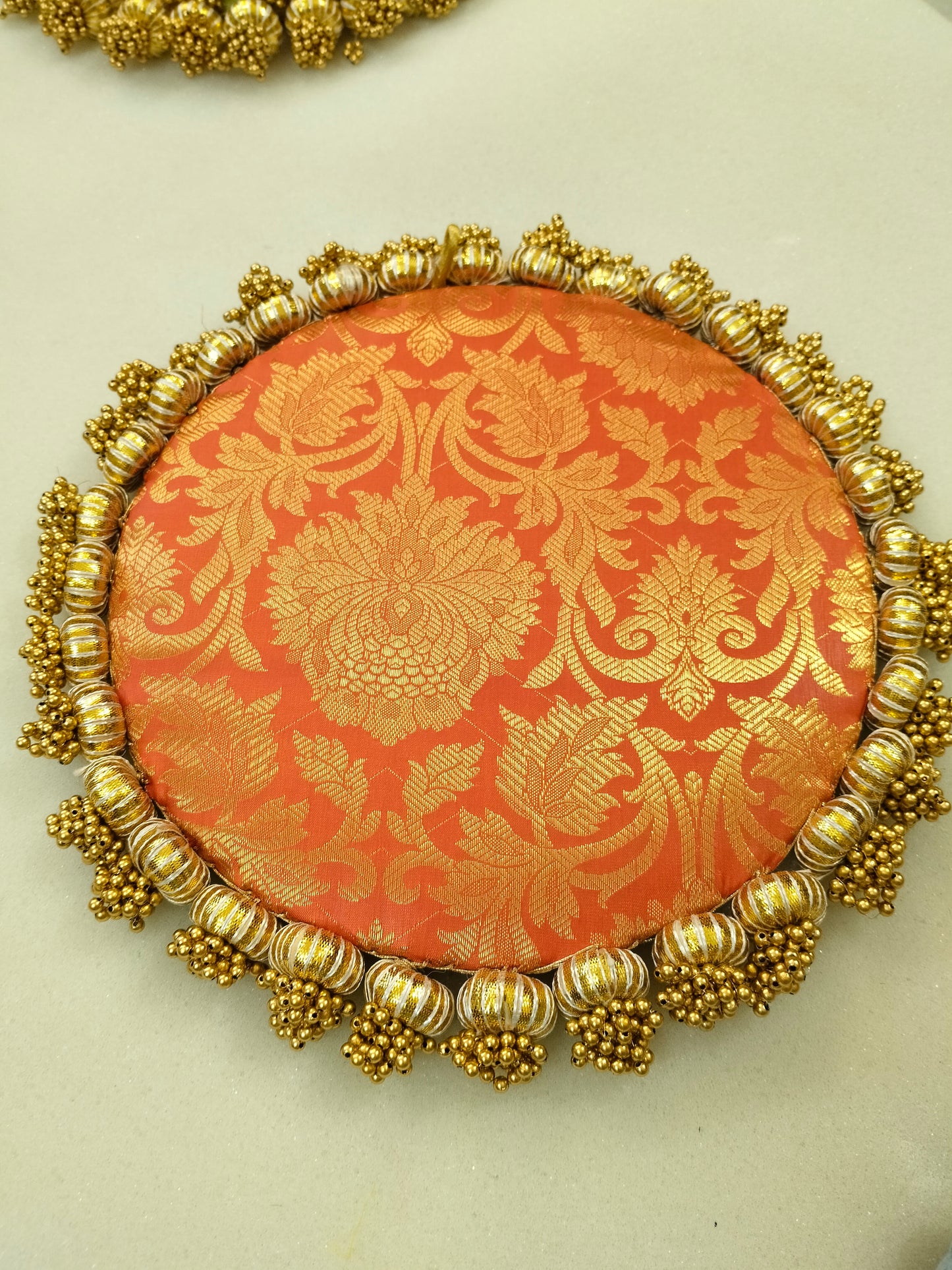 Orange Single Bead Tassel Placemat - Narangi rang - Ektara Placemat