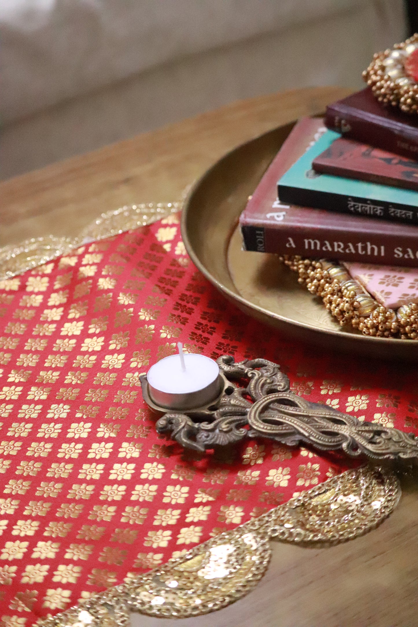 Banarasi Table runner - various sizes - red color