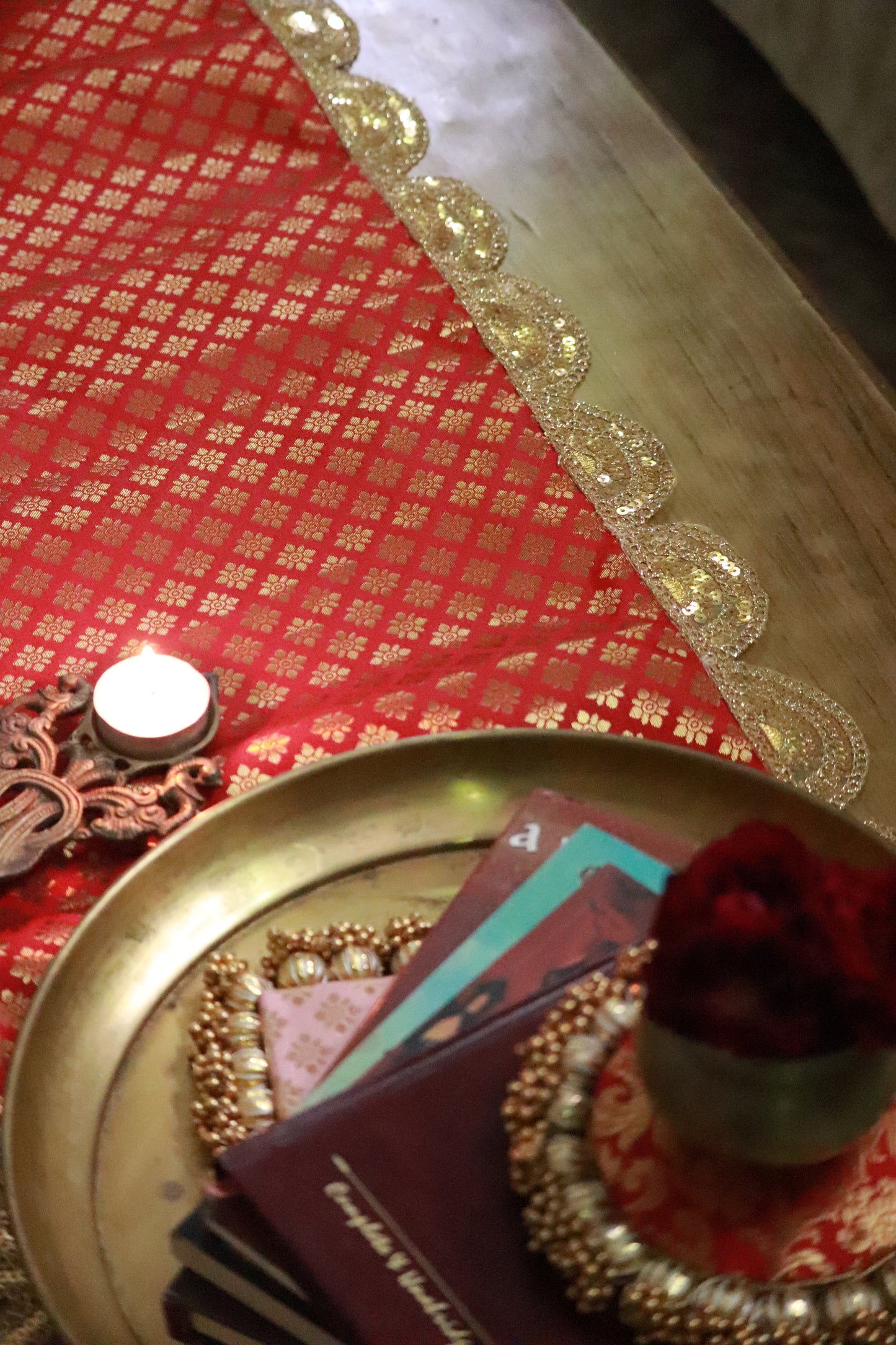 Banarasi Table runner - various sizes - red color
