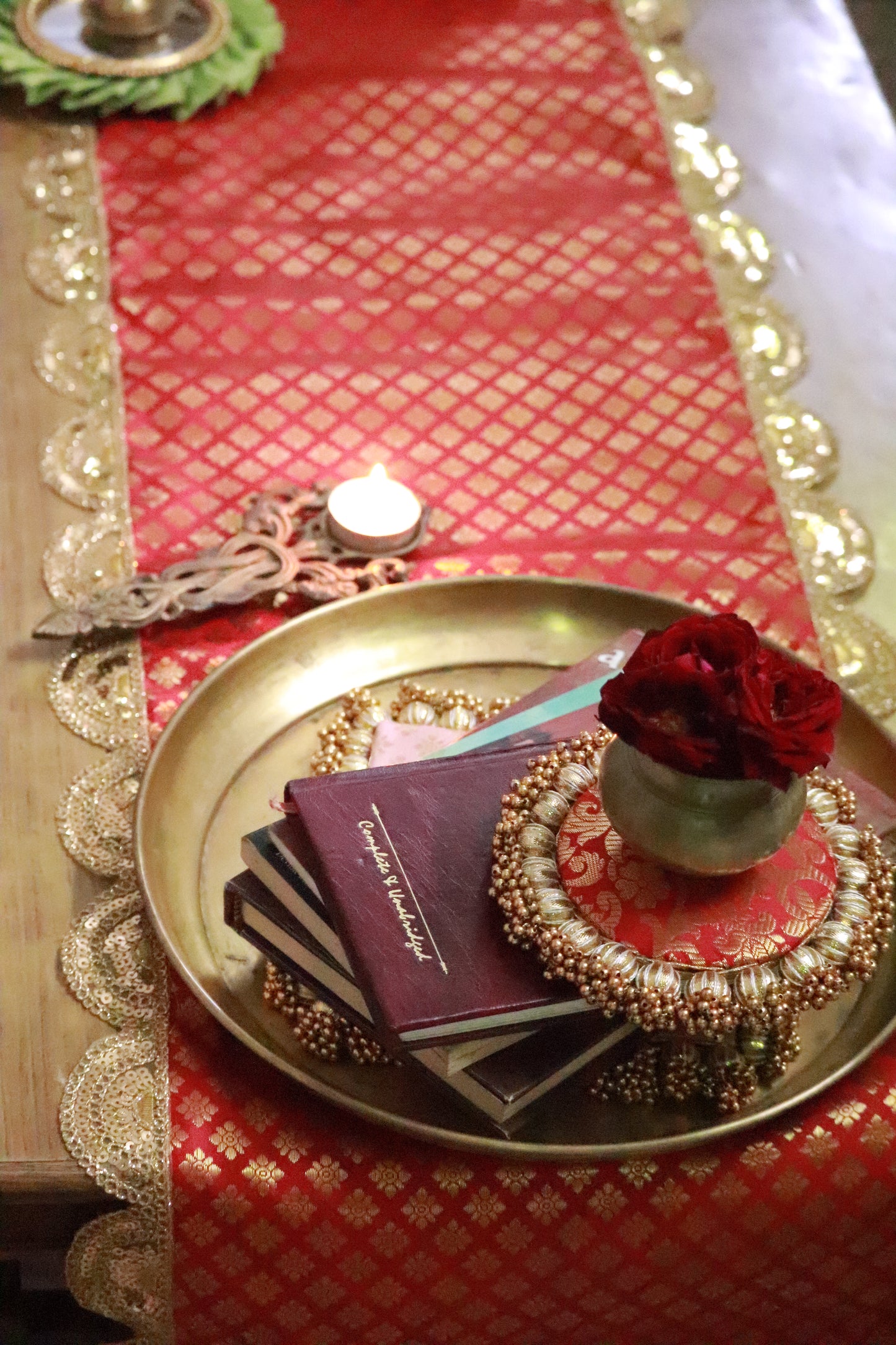 Banarasi Table runner - various sizes - red color