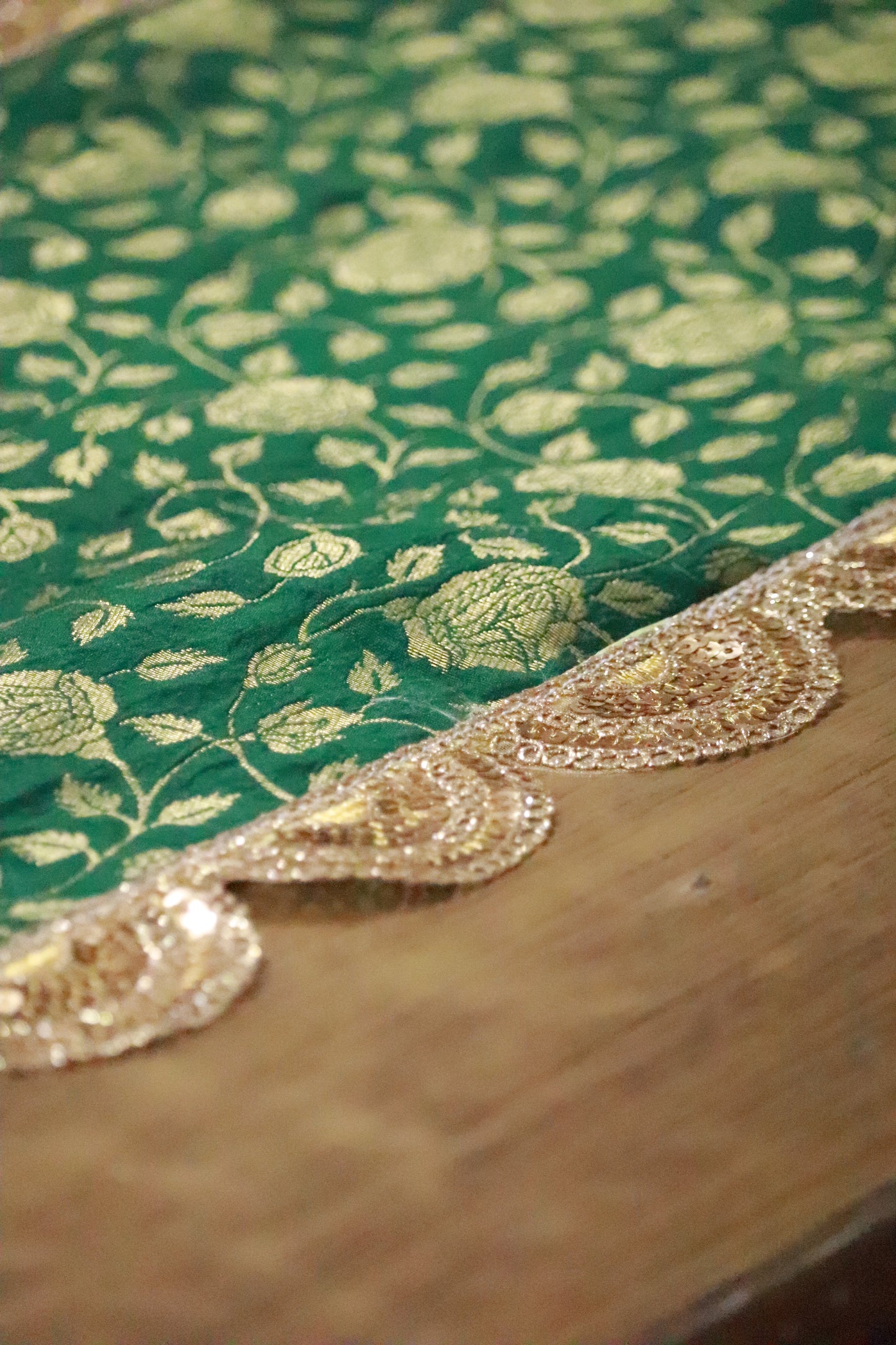 Banarasi Table runner - various sizes - emerald green color