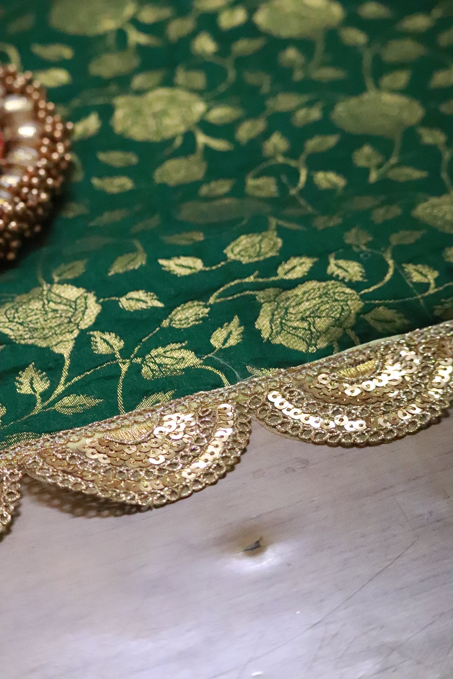 Banarasi Table runner - various sizes - emerald green color
