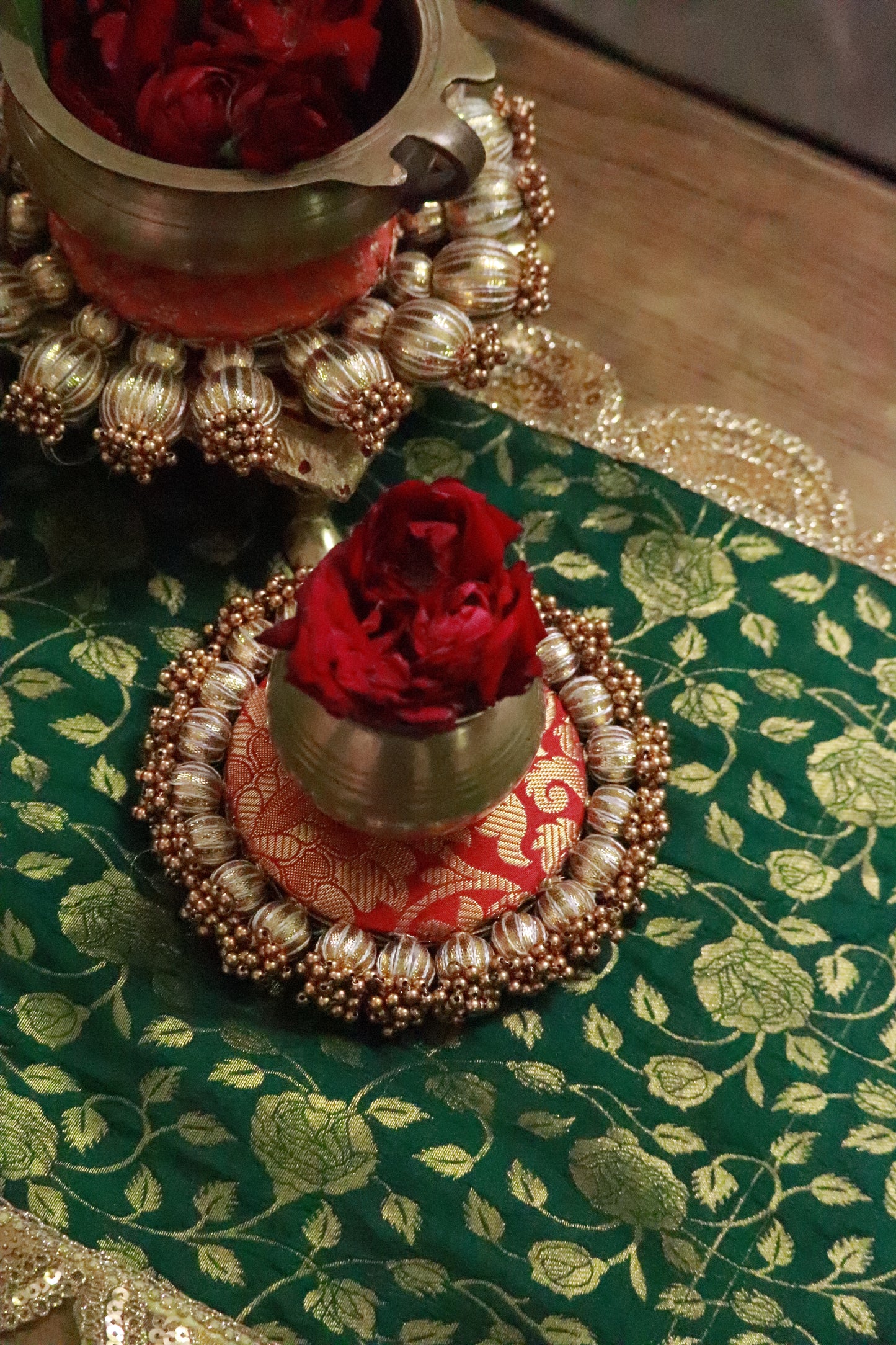 Banarasi Table runner - various sizes - emerald green color
