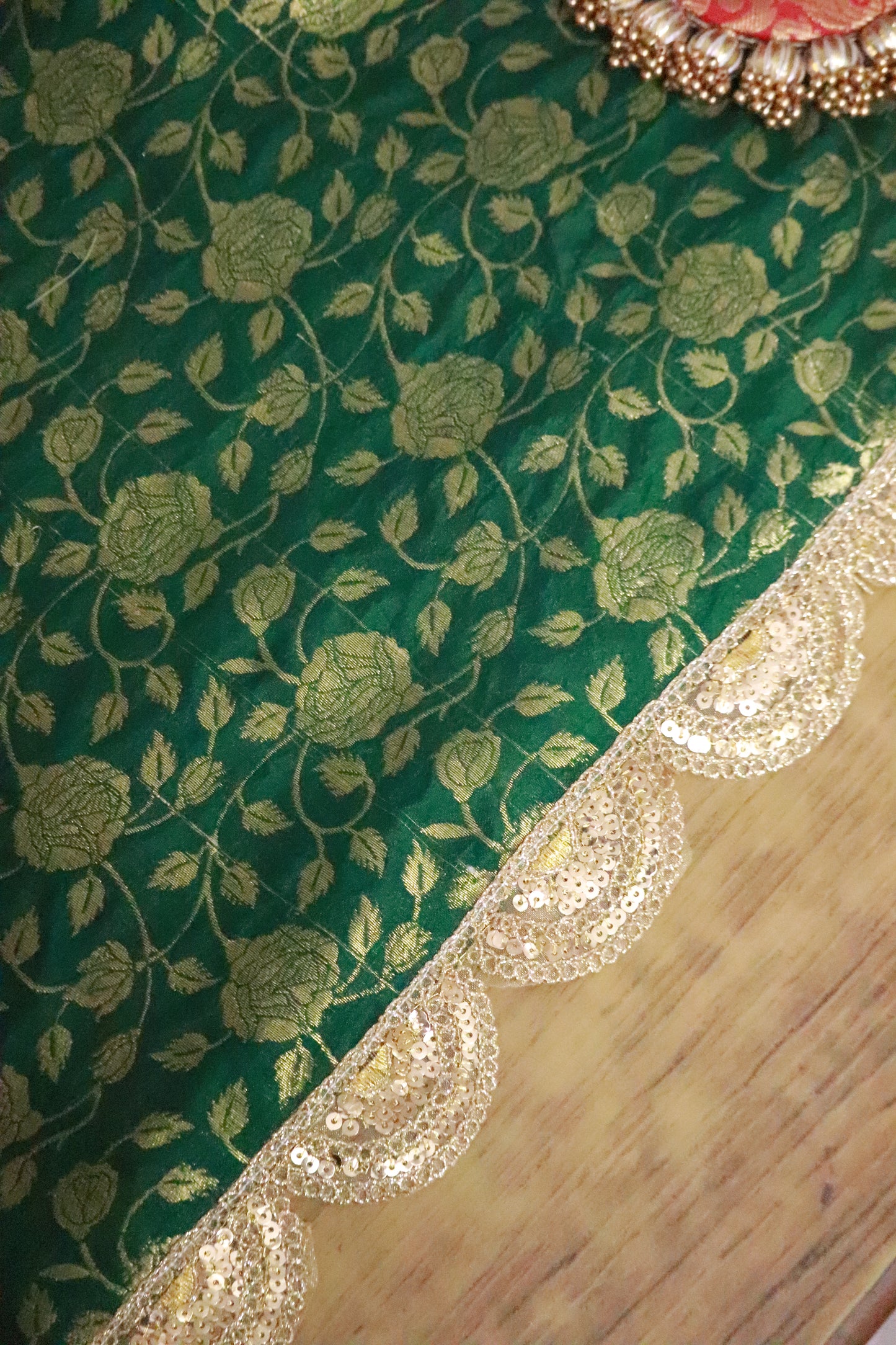 Banarasi Table runner - various sizes - emerald green color