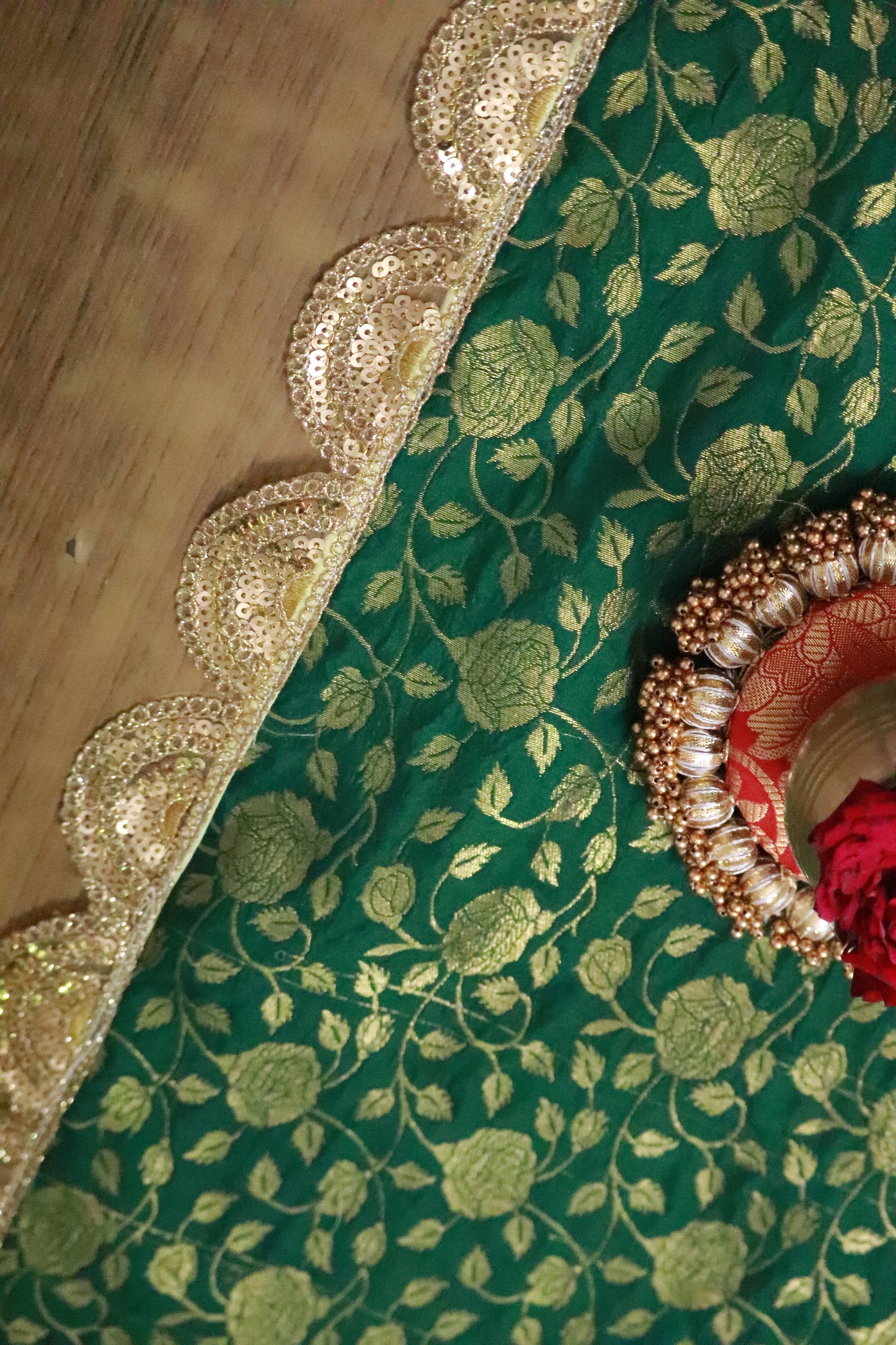 Banarasi Table runner - various sizes - emerald green color