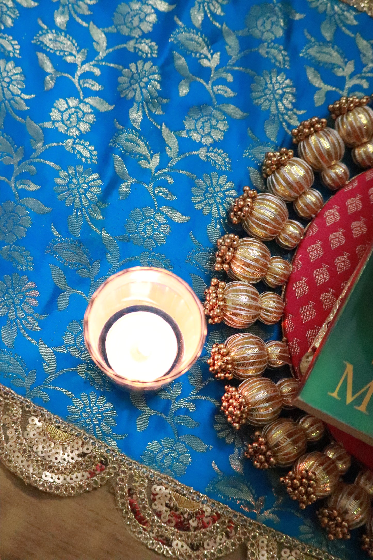 Banarasi Table runner - various sizes - Teal blue color