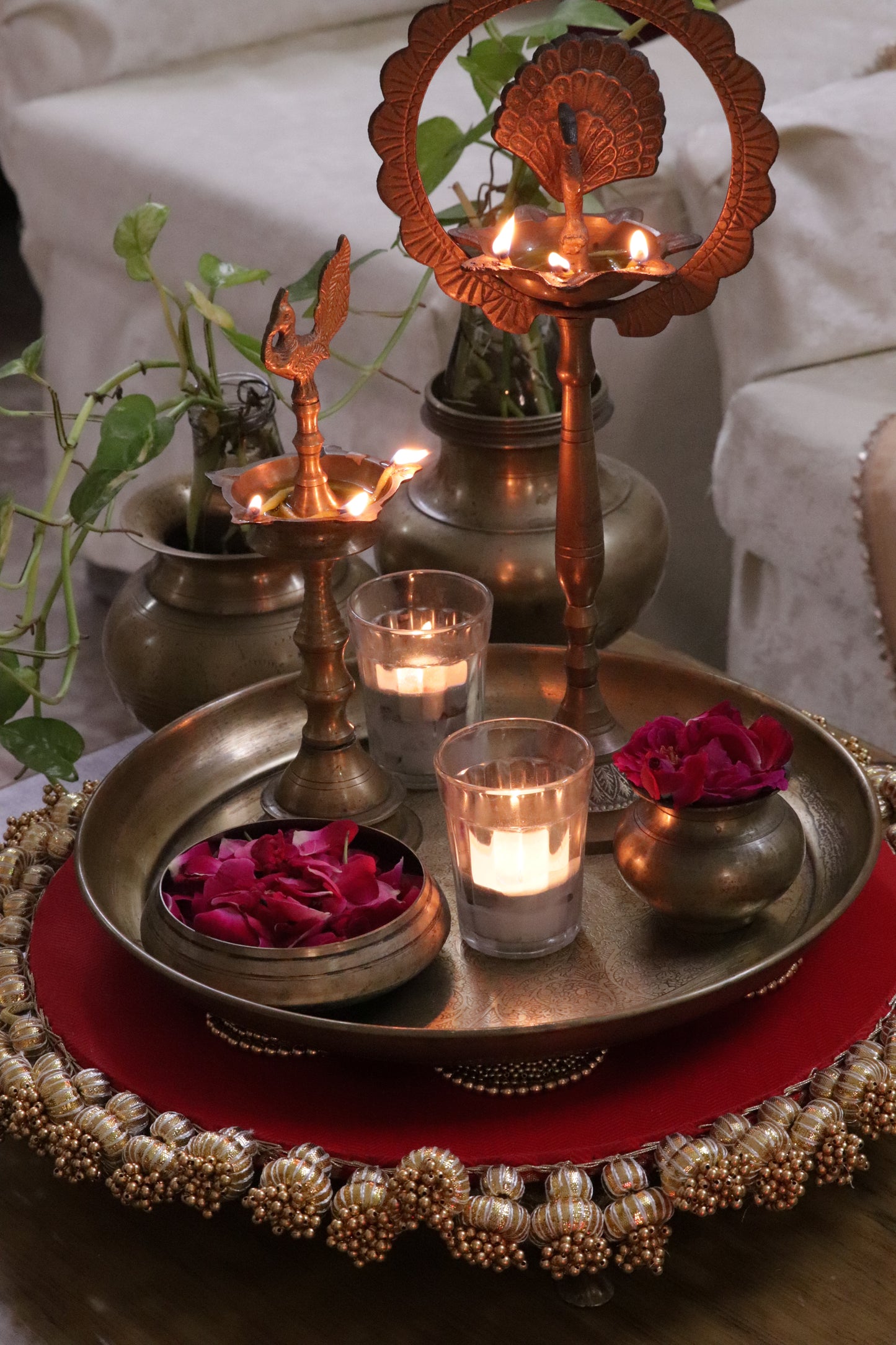 Dakla Coffee Table Decor Set –Red and Gold Festive Centerpiece