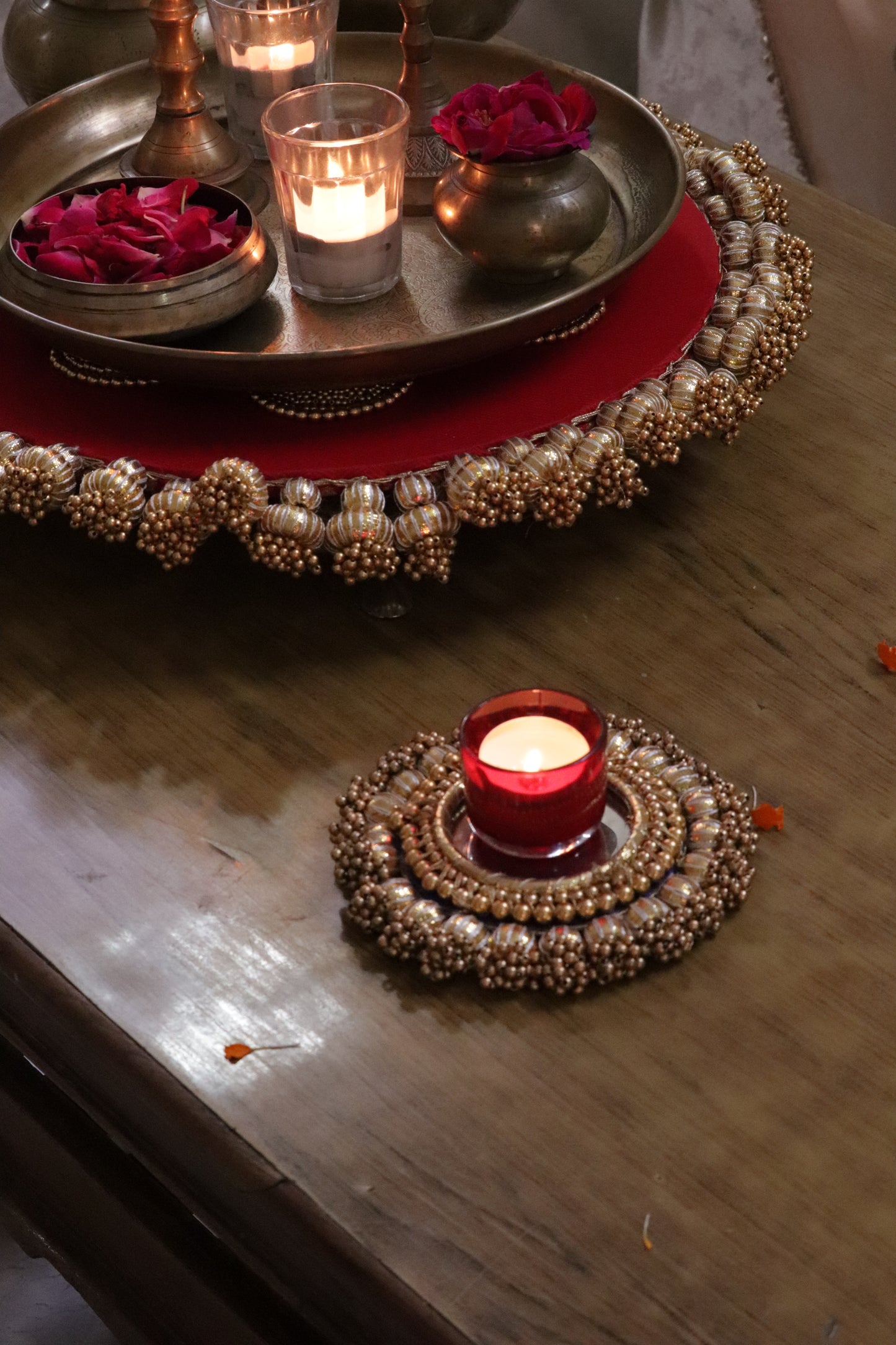 Dakla Coffee Table Decor Set –Red and Gold Festive Centerpiece