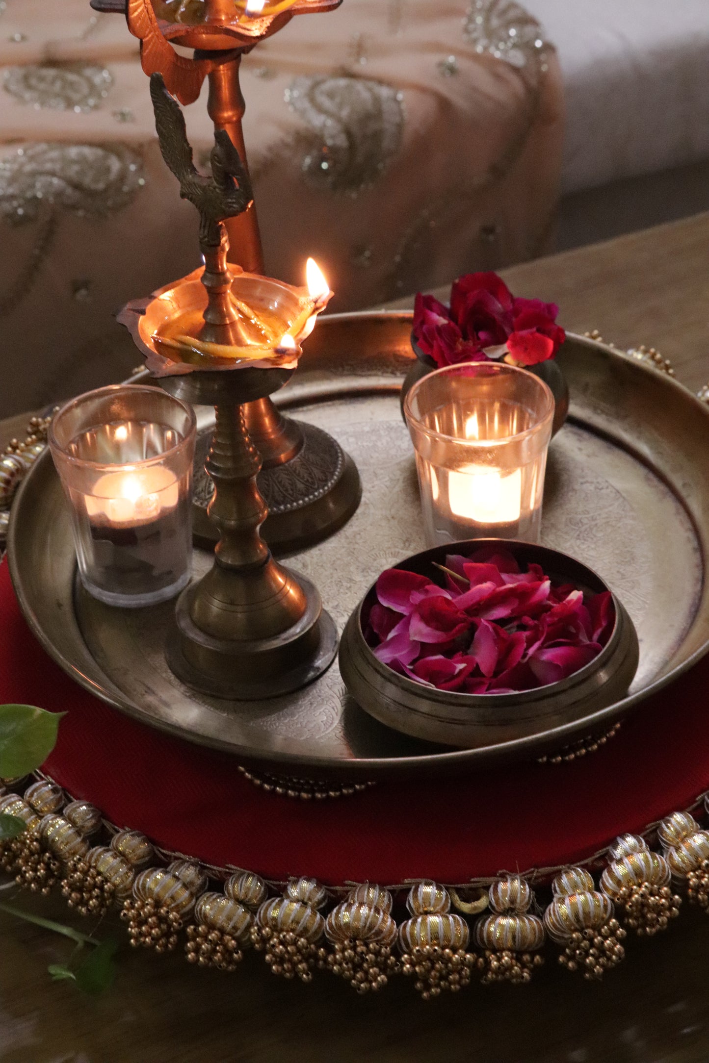 Dakla Coffee Table Decor Set –Red and Gold Festive Centerpiece