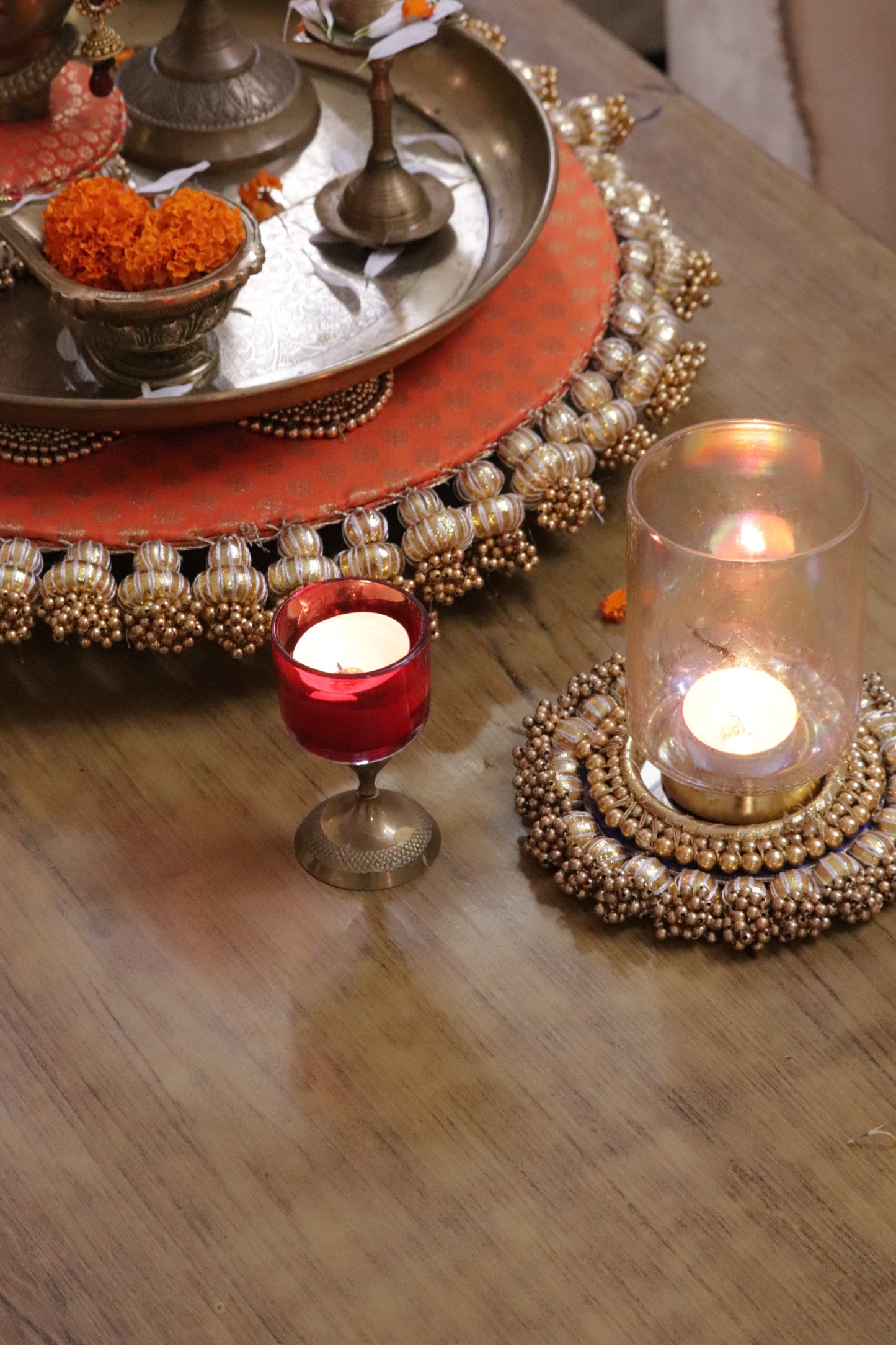 Dakla Coffee Table Decor Set –orange and Gold Festive Centerpiece
