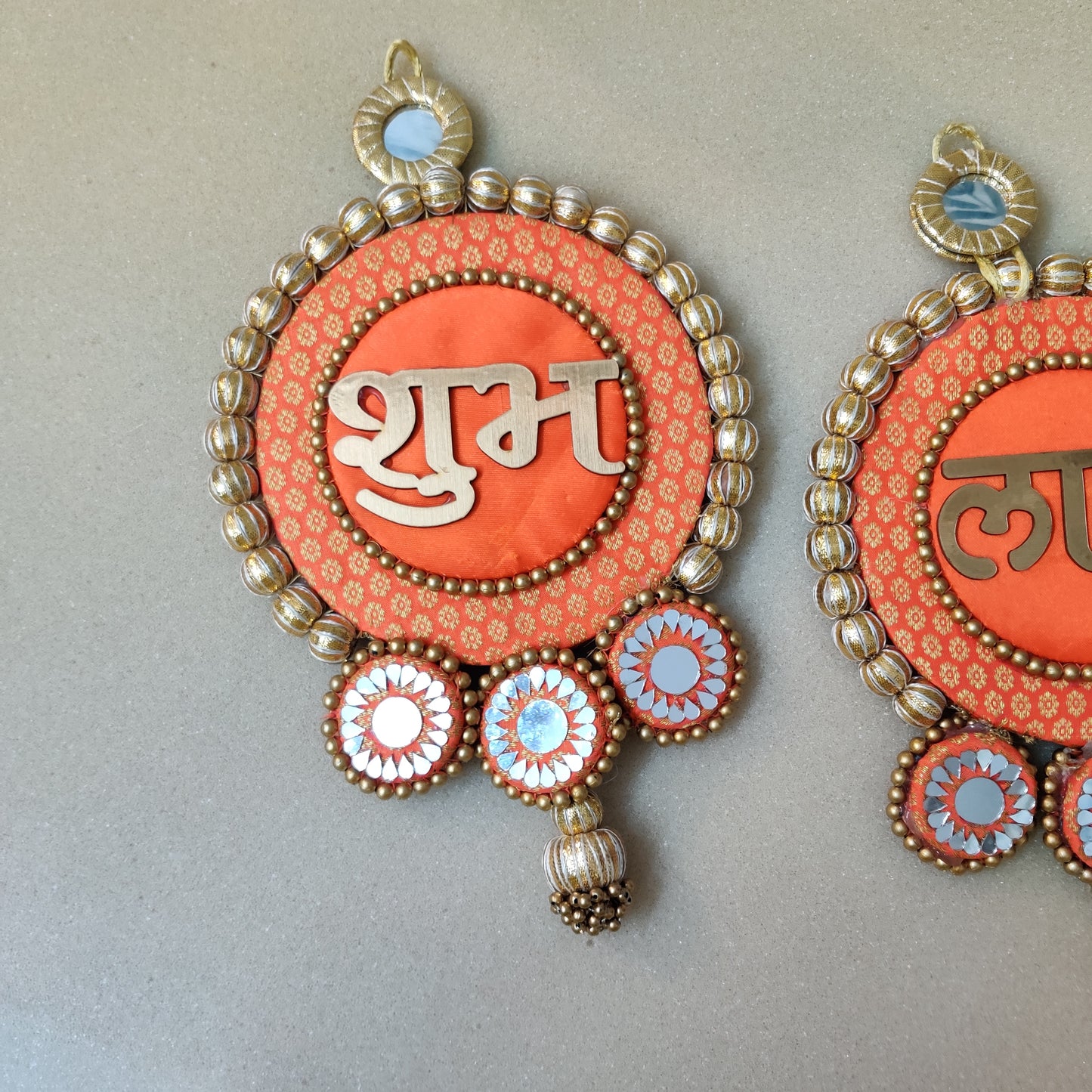 Mirrorwork Shubh labh hanging Pair - Pair /Reversible / one side mirror