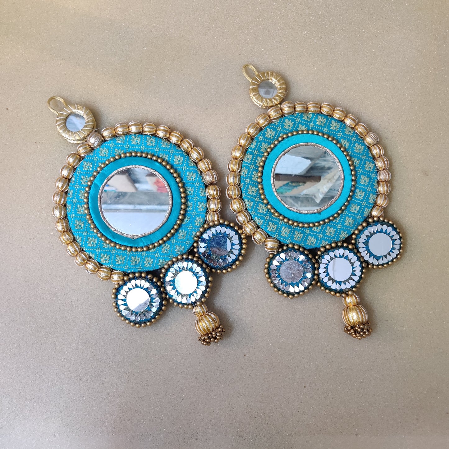 Mirrorwork Shubh labh hanging Pair - sky blue / Pair /Reversible / one side mirror
