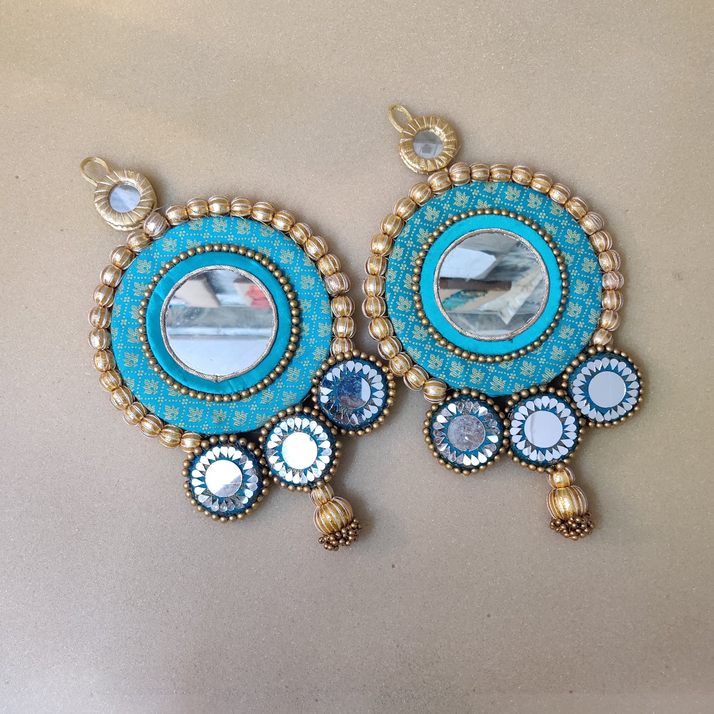 Mirrorwork Shubh labh hanging Pair - sky blue / Pair /Reversible / one side mirror