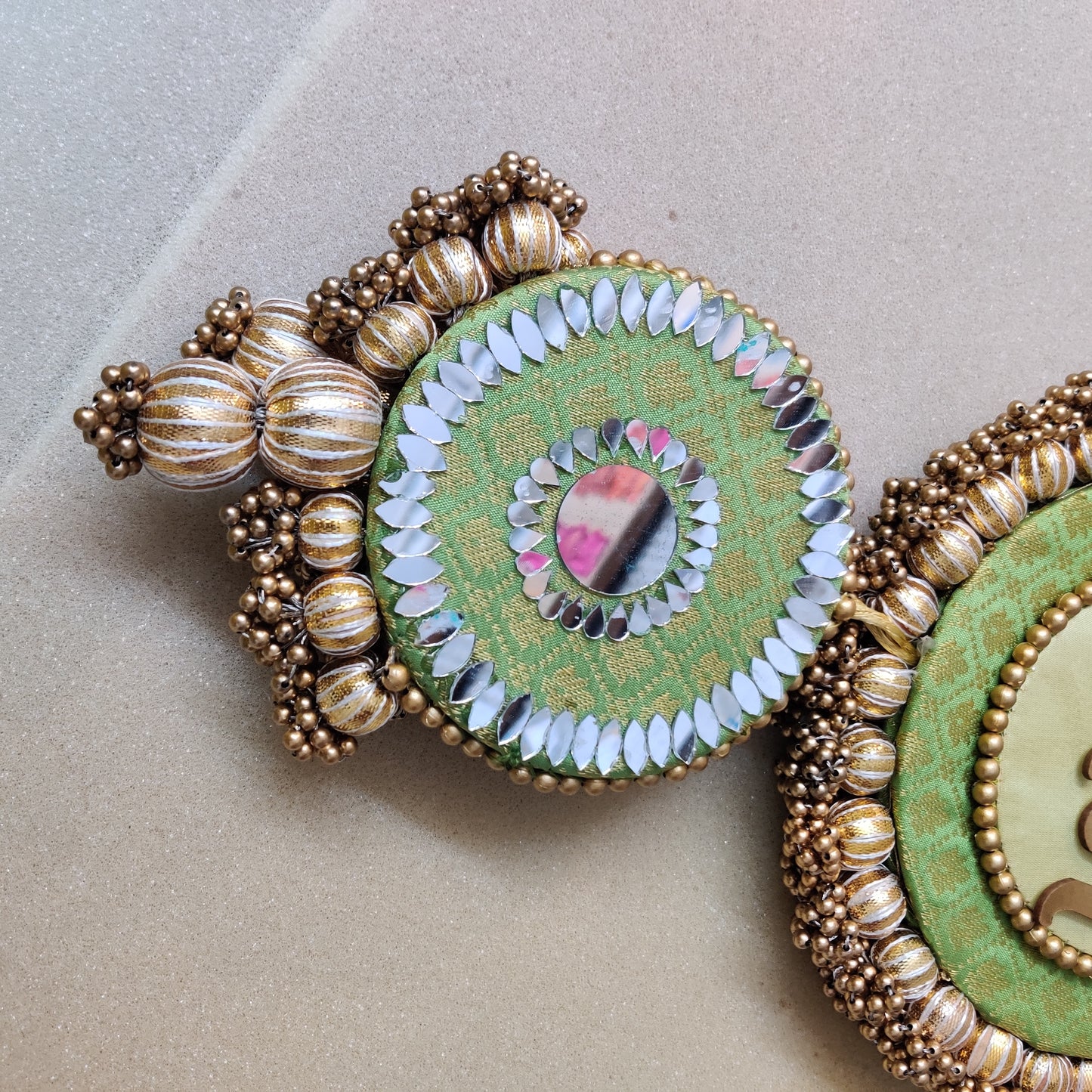 Mirrorwork long Shubh labh hanging Pair - Green/ pistachio green / Pair /Reversible / one side mirror