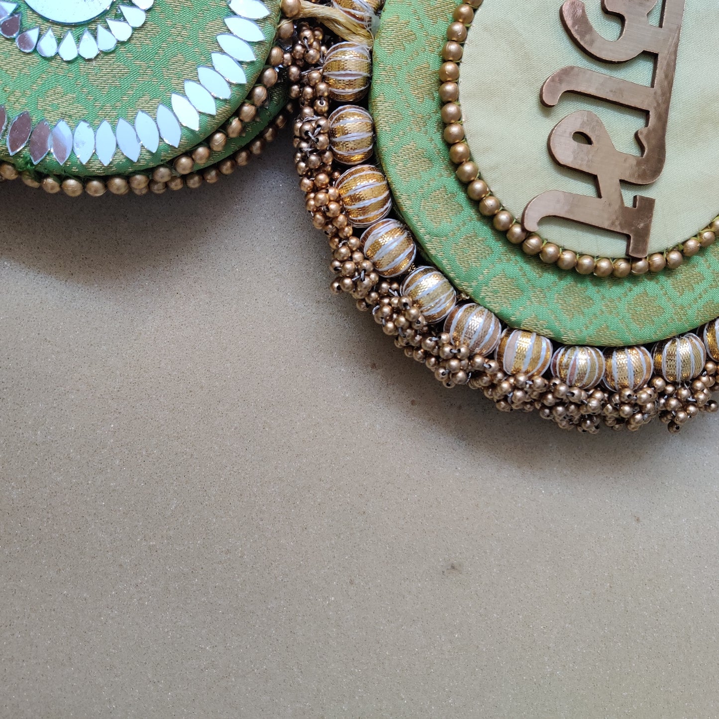 Mirrorwork long Shubh labh hanging Pair - Green/ pistachio green / Pair /Reversible / one side mirror