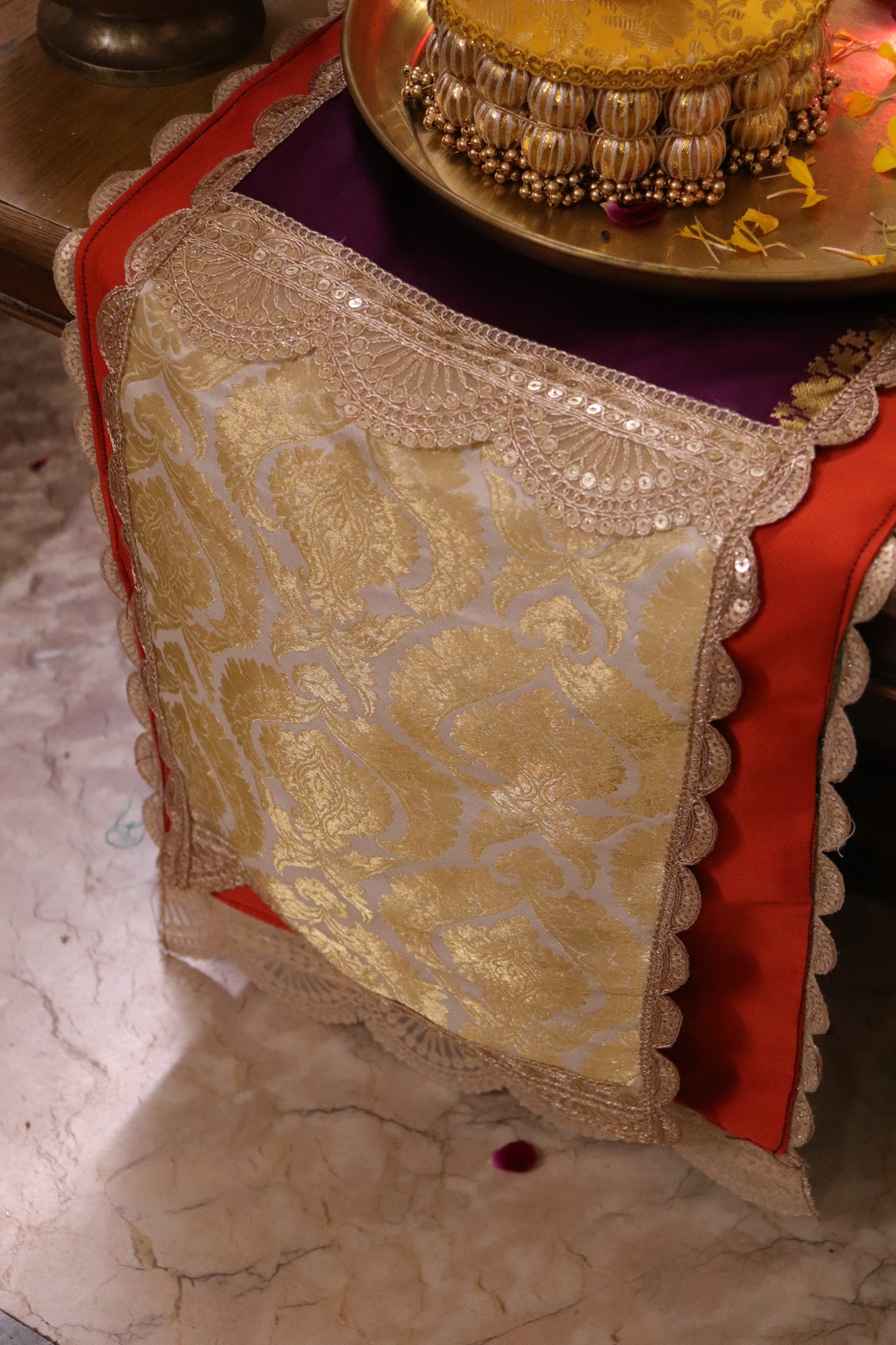 Mandala - Banarasi Table runner - various sizes - violet color- Limited Edition