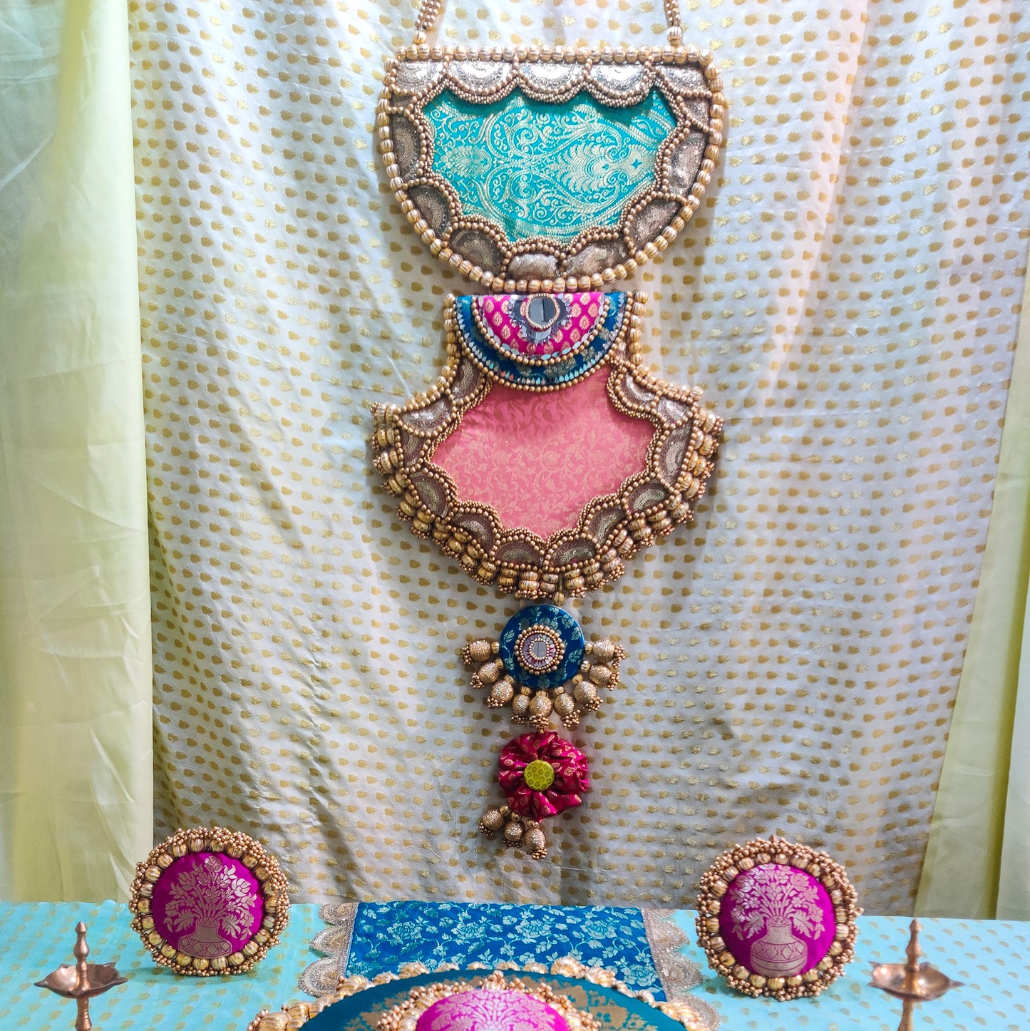 GAJMUKH WALL HANGING 2.0 - TURQUOISE AND LIGHT PINK