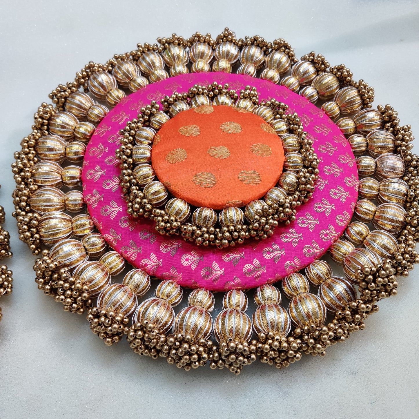 Orange & Poppy Pink Brocade Placemat Set: Set of 4 Elegant Placemats