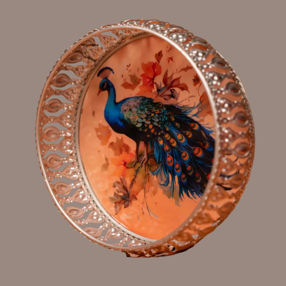 Pichwai Cow & Lotus Tray – 6 & 8 Inch - Beige and Blue