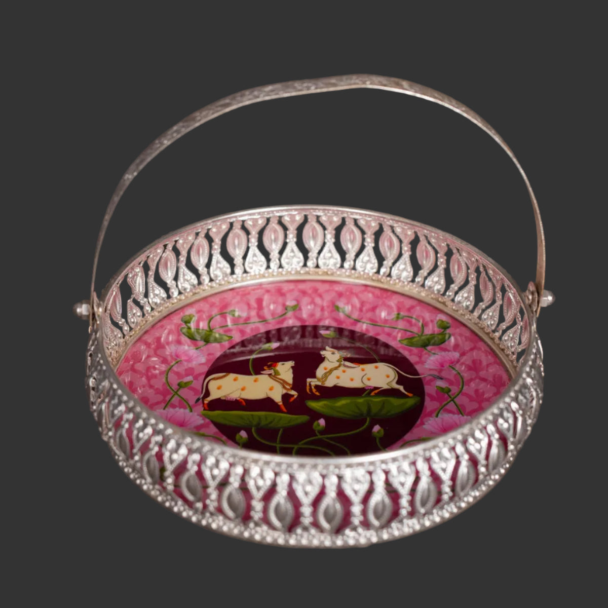 Pichwai Cow & Lotus Tray – 6 & 8 Inch - Lavender and Purple