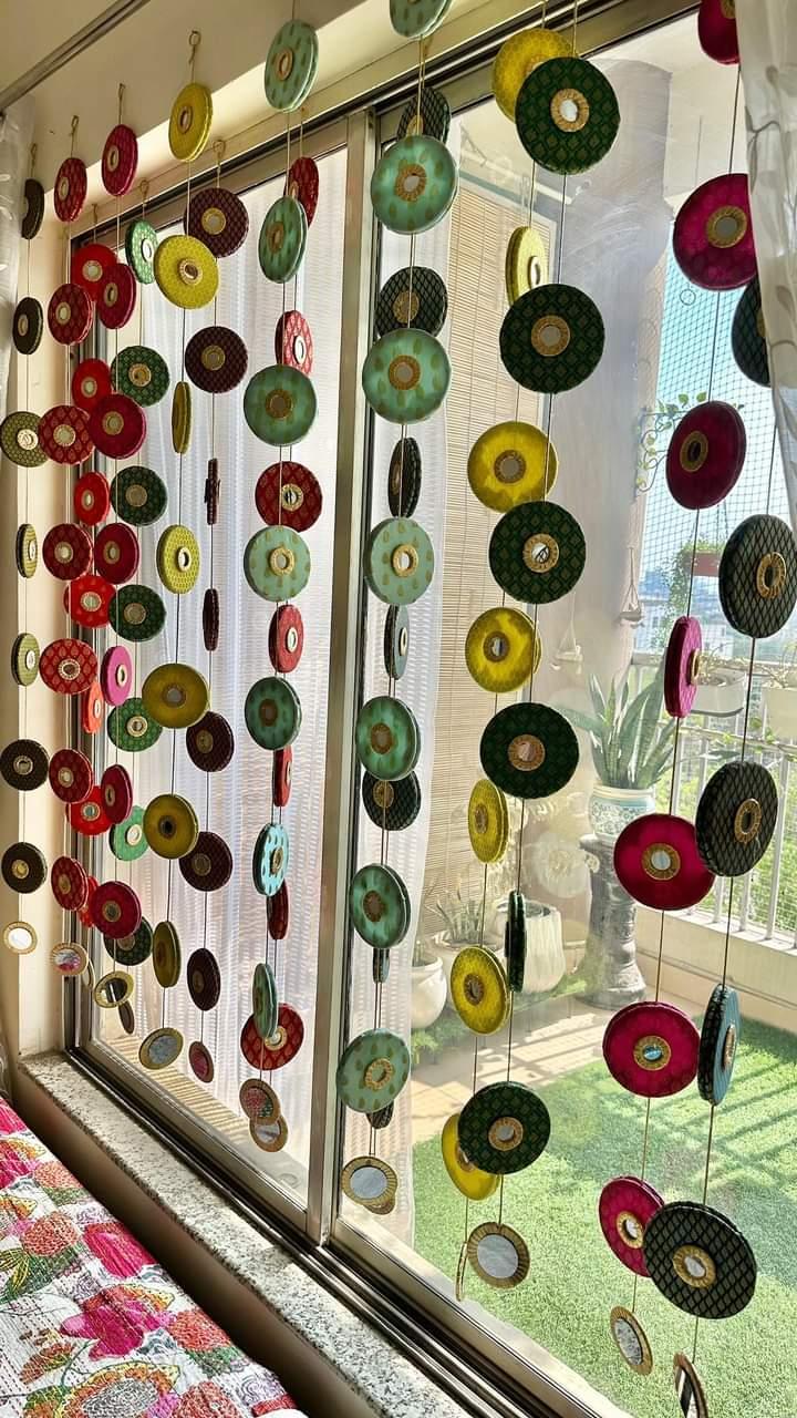 Circular hanging- Mirror work hangings set with mirror emblem - Multicolor set